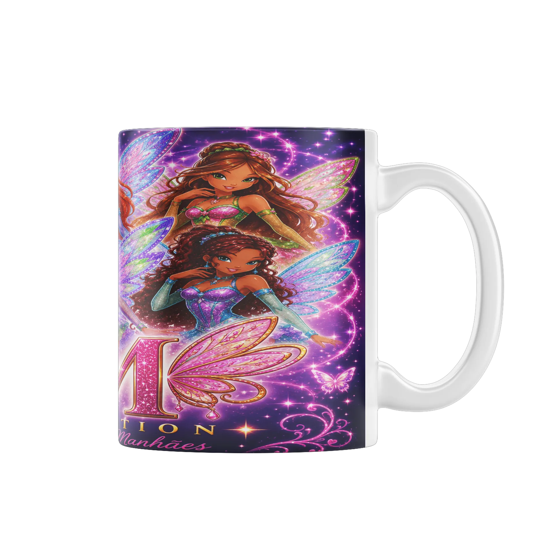 Caneca Porcelana Fadas Coloridas 325ml - Imagem 1