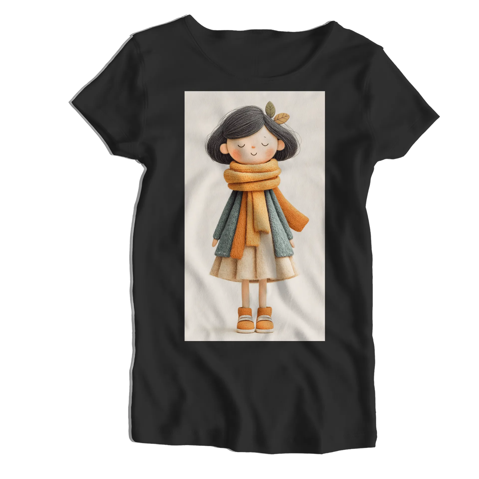 Camiseta Babylook Menina de Cachecol em Estilo Ilustrado - Imagem 1