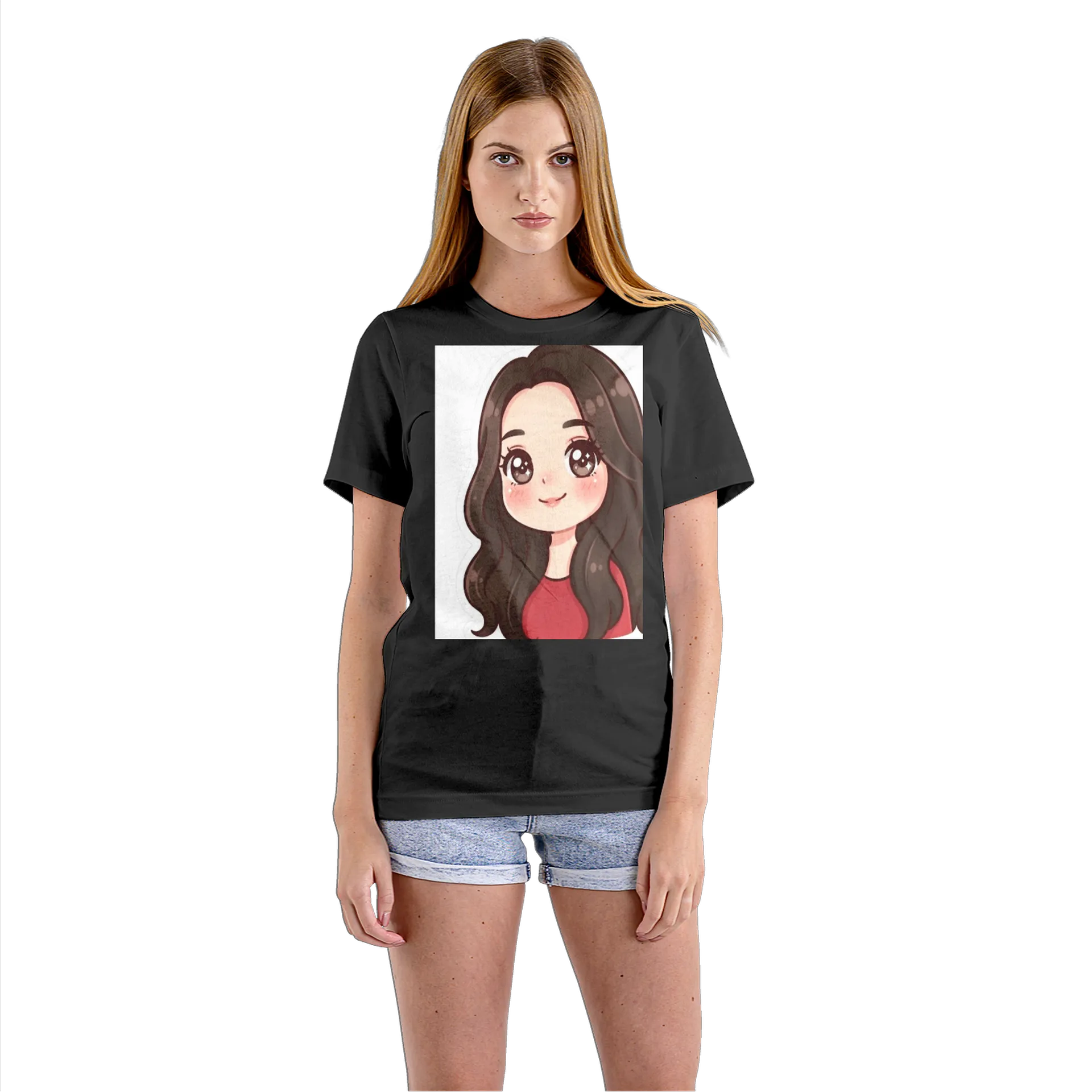 Camiseta Babylook Menina Anime Cabelo Castanho 100% Algodão - Imagem 3