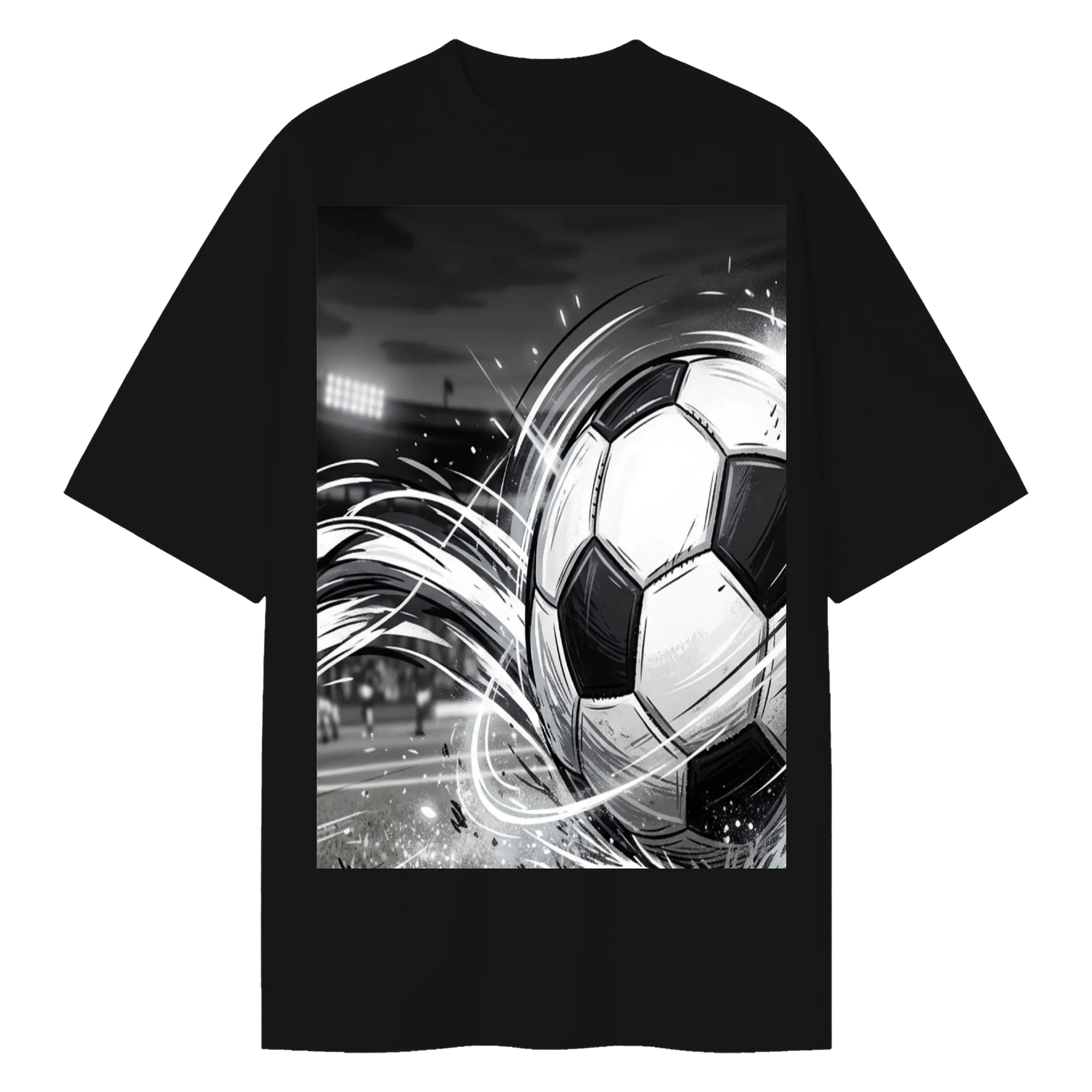 Camiseta Oversized Bola de Futebol em Arte Monocromática - Imagem 3