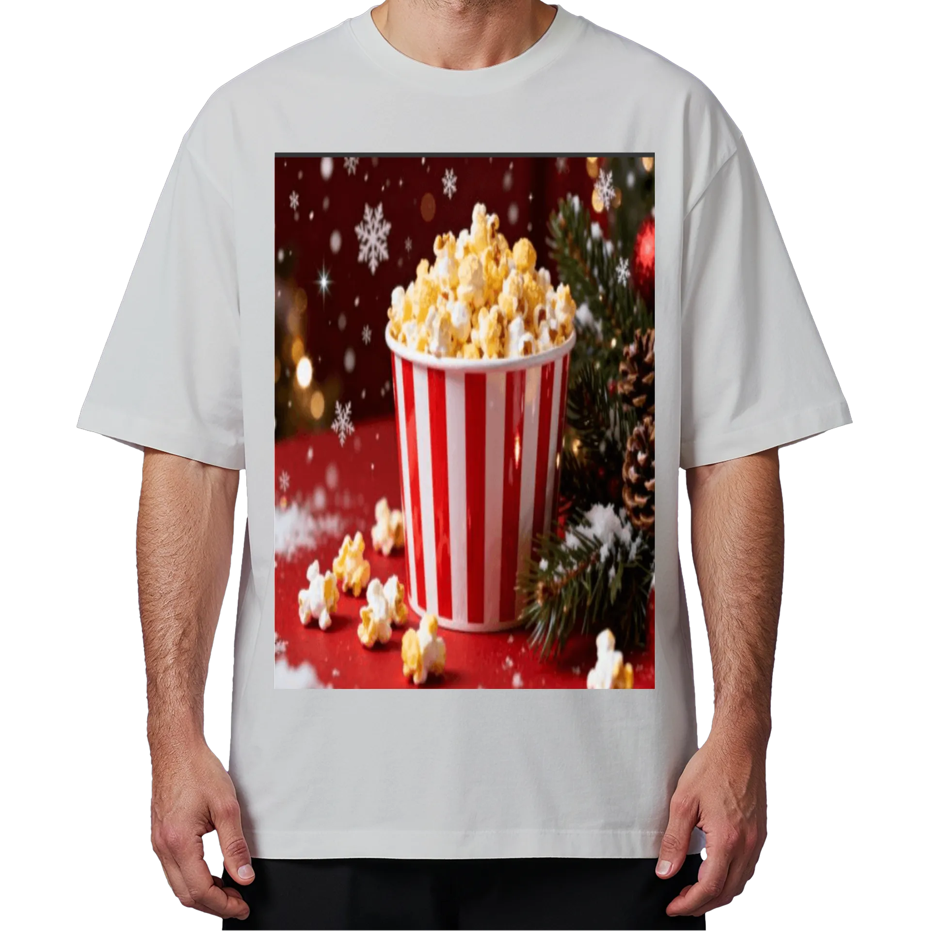 Camiseta Oversized Pipoca e Árvore de Natal Estilo Realista - Imagem 4