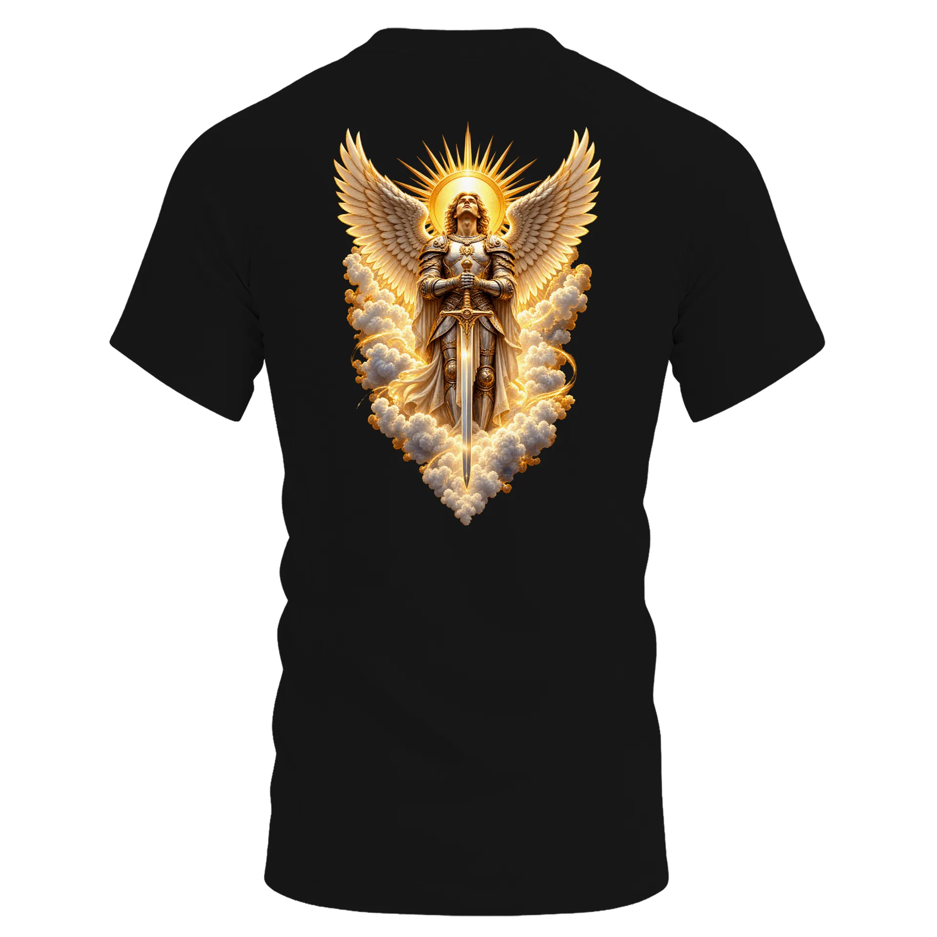 Camiseta Dry Fit Anjo Guerreiro com Asas Douradas Unissex - Imagem 2