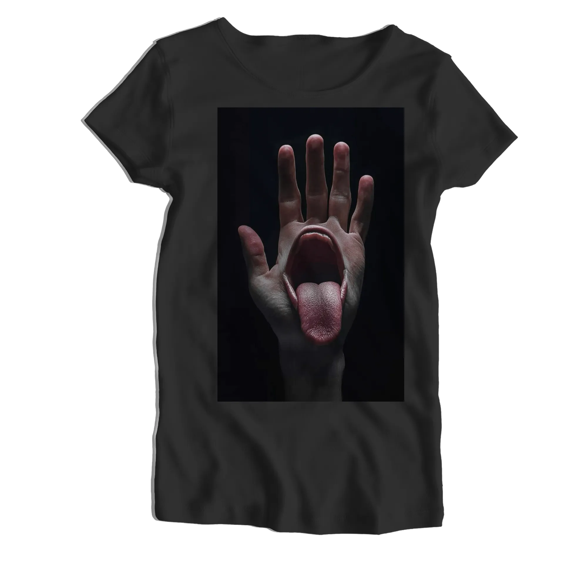 Camiseta Babylook Mão com Boca Realista 100% Algodão - Imagem 1