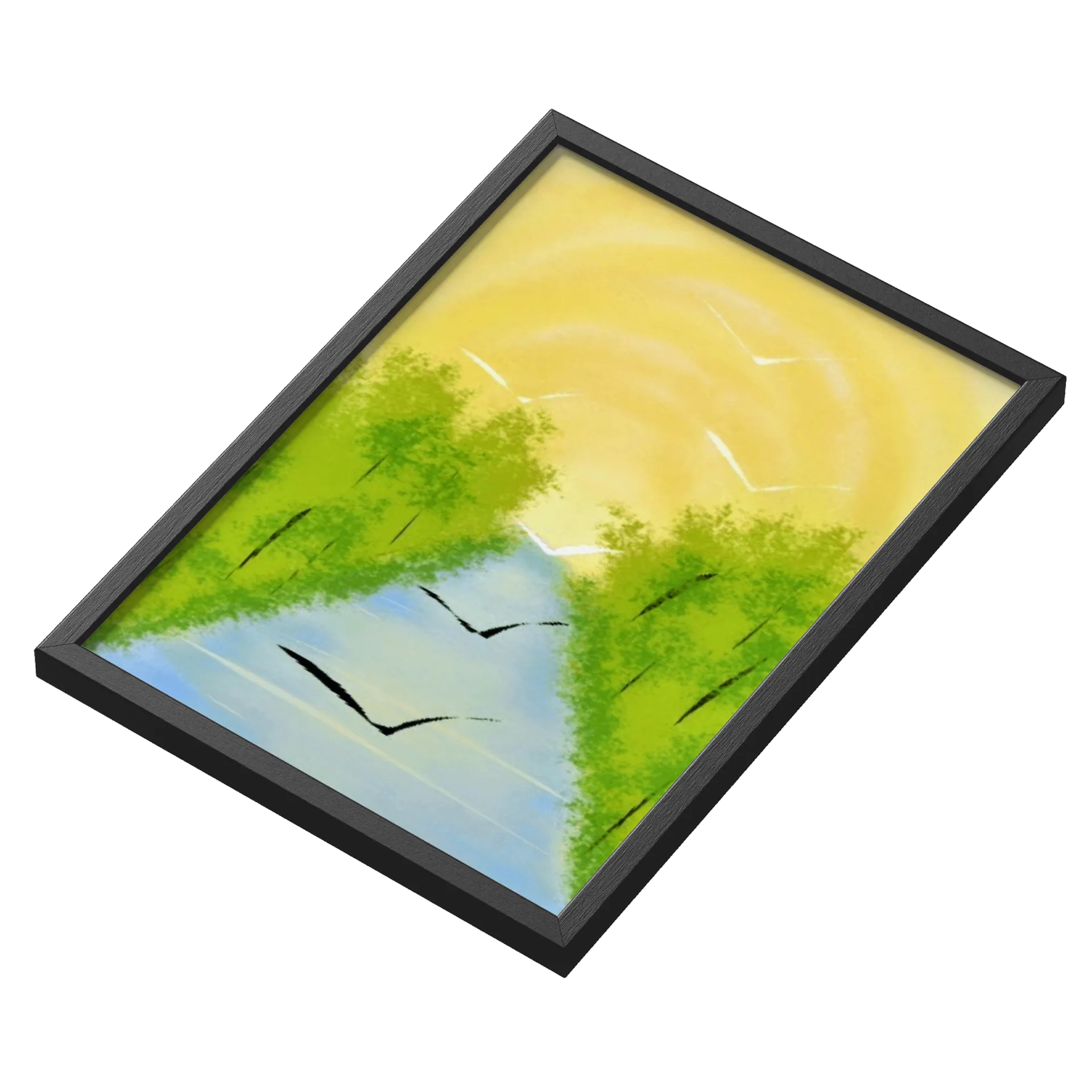 Quadro Paisagem de Rio e Floresta Verde A3 com Vidro - Imagem 3