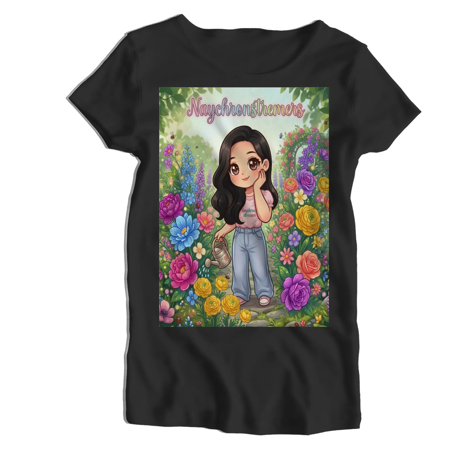 Camiseta Babylook Menina Anime Jardim de Flores 100% Algodão - Imagem 1