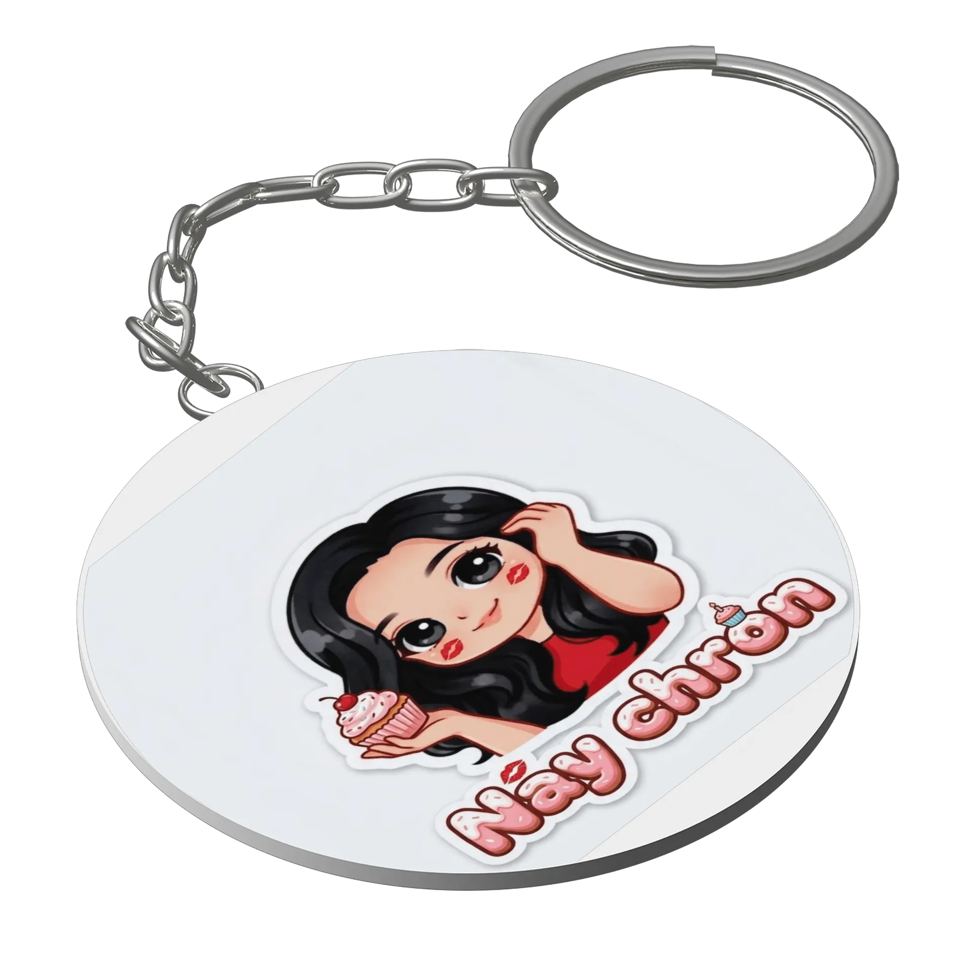Chaveiro MDF Menina Cartoon com Cupcake e Nome Nay Chron - Imagem 1