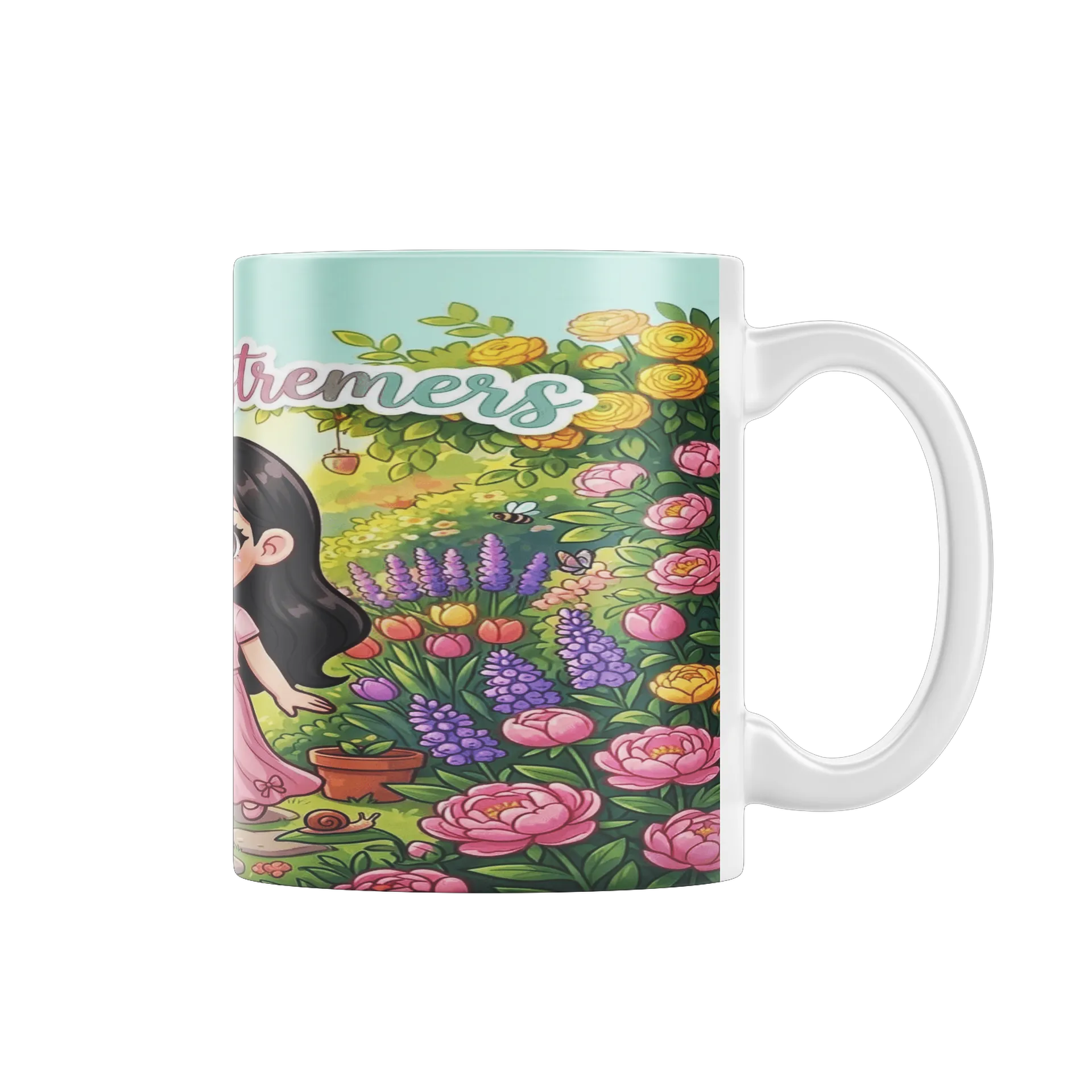 Caneca Porcelana Ilustração Chibi Jardim de Flores 325ml - Imagem 2