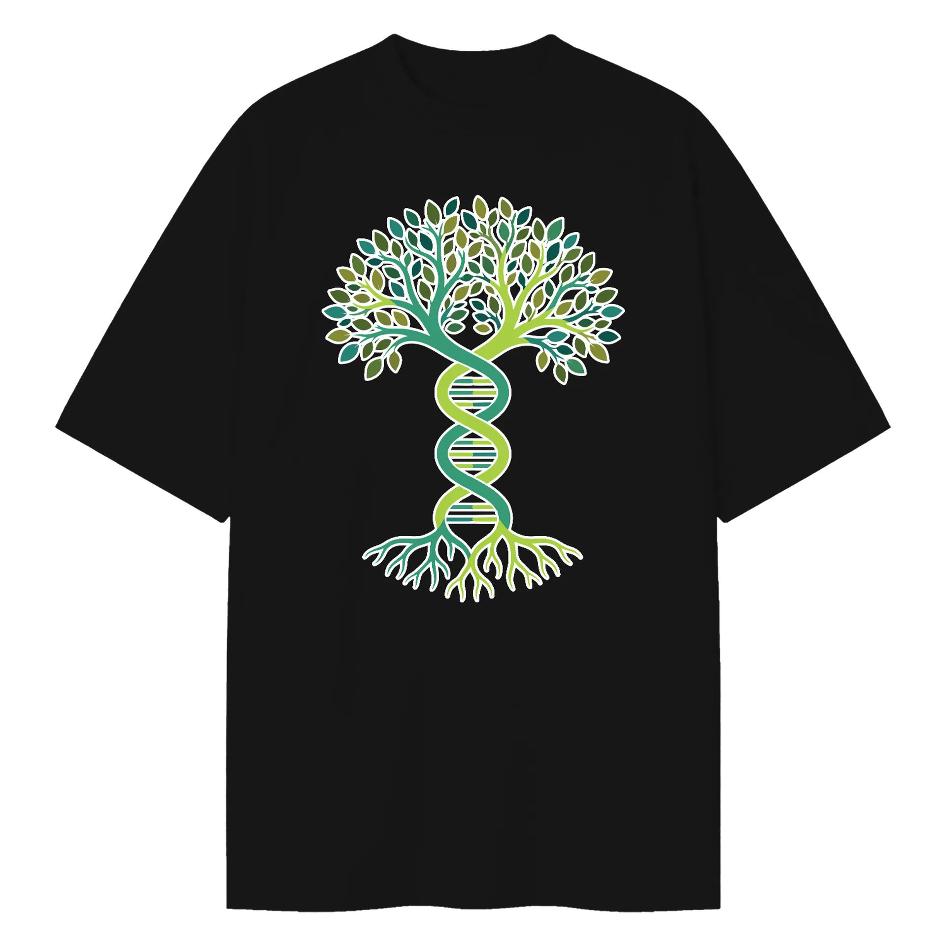 Camiseta Oversized Árvore fida DNA Verde Preto 100% Algodão - Imagem 1