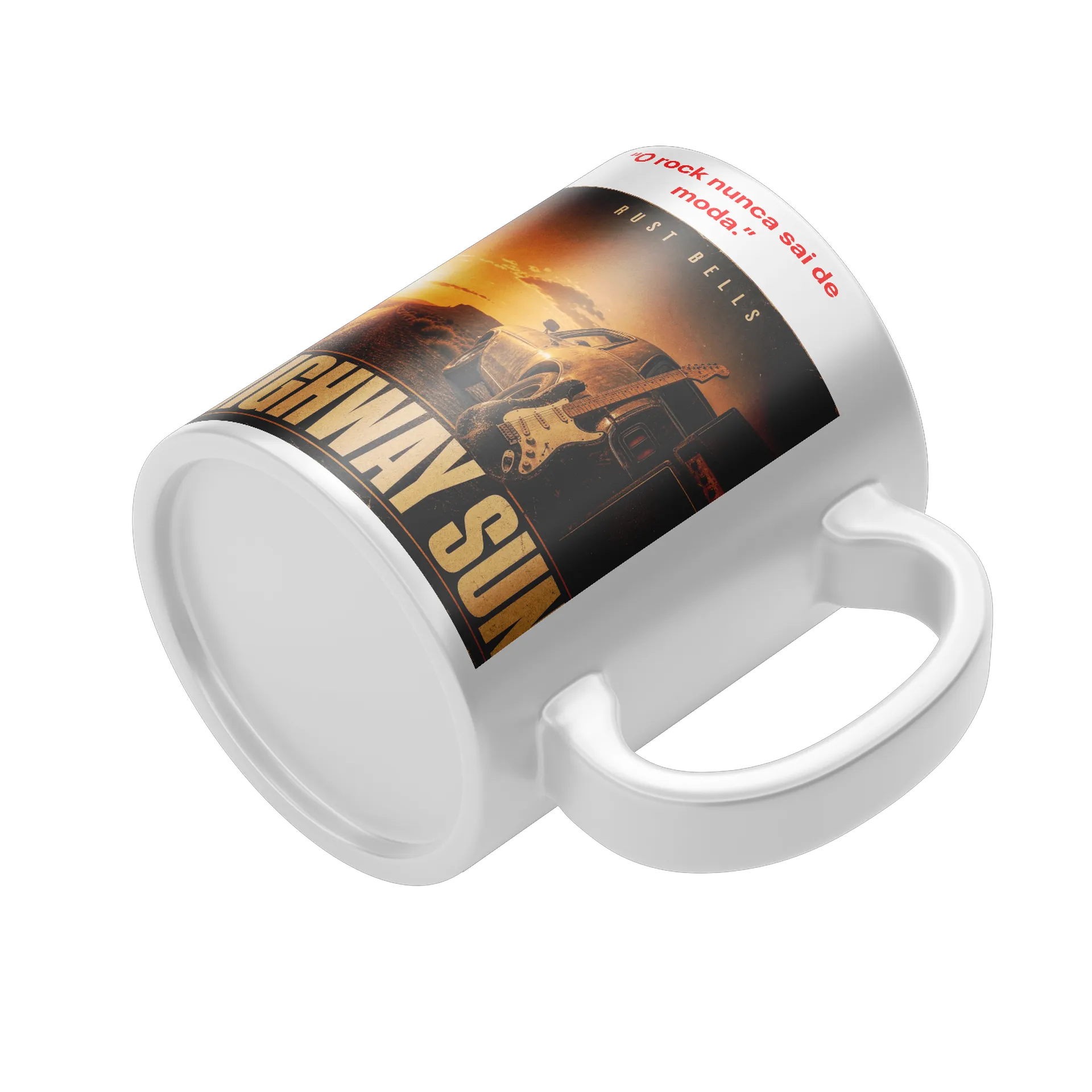 Caneca Highway Sun Estampa Retrô de Carro e Guitarra 325ml - Imagem 4