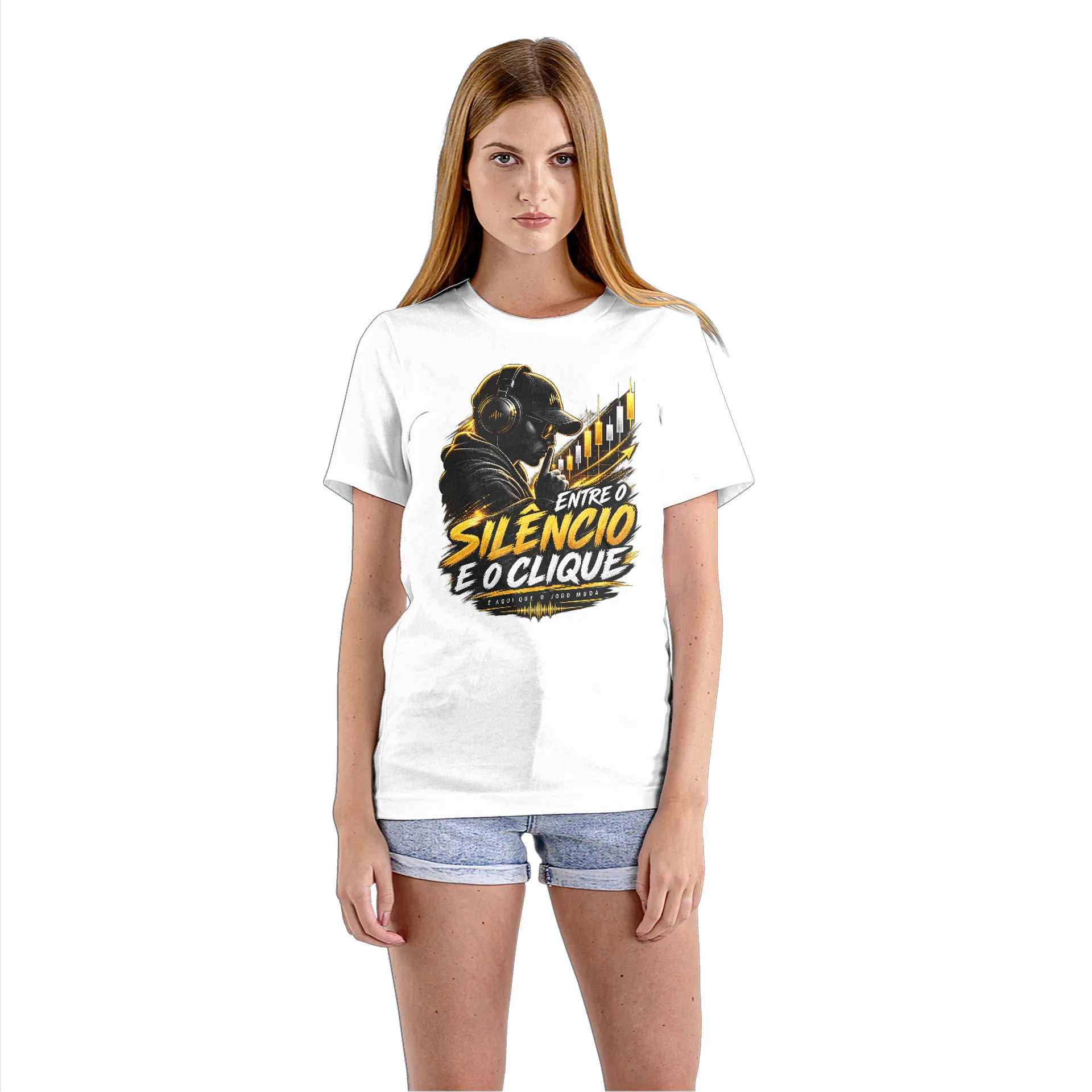 Camiseta Babylook Entre o Silêncio e o Clique 100% Algodão - Imagem 3