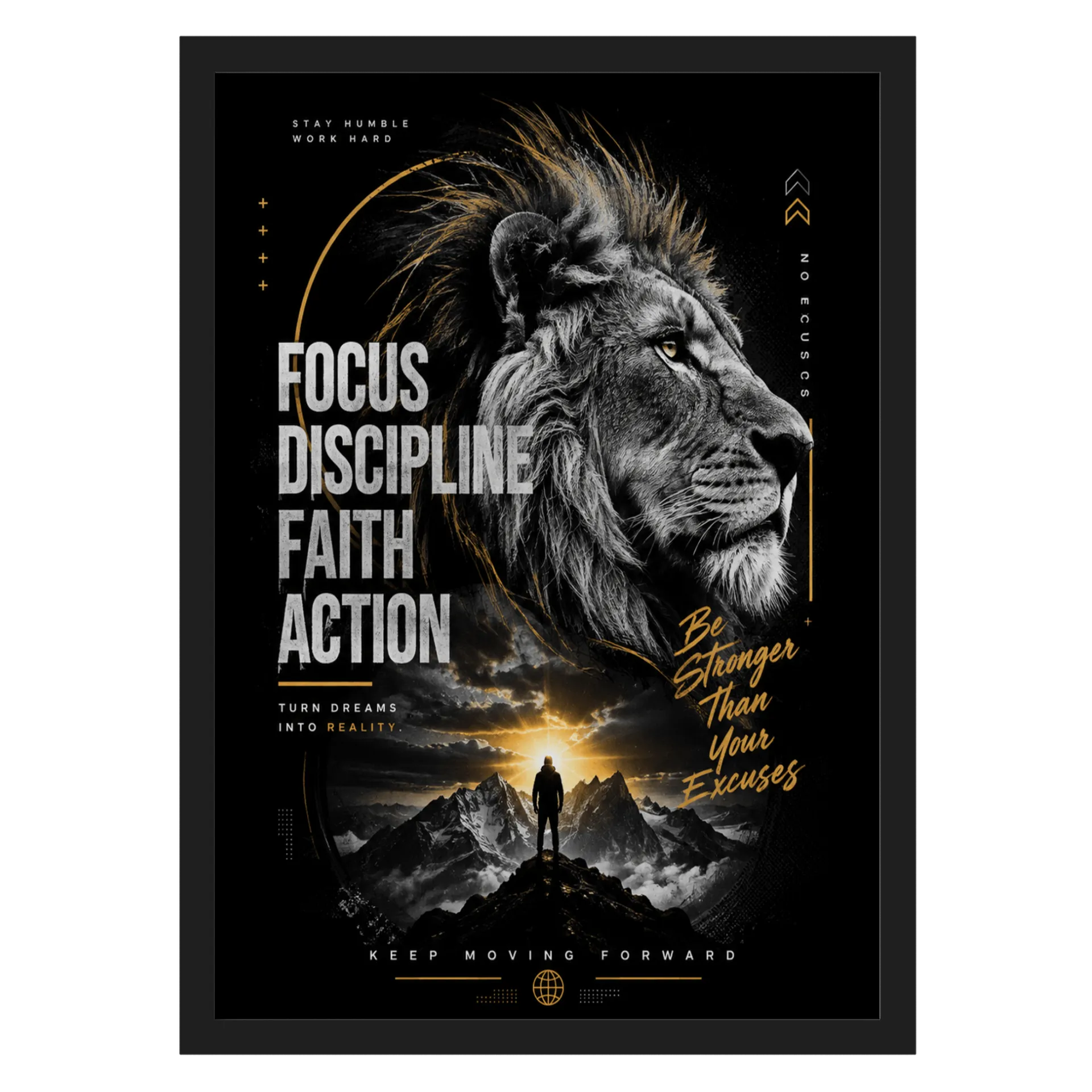 Quadro Lion de Aço Motivacional A3 MDF e Vidro - Imagem 1