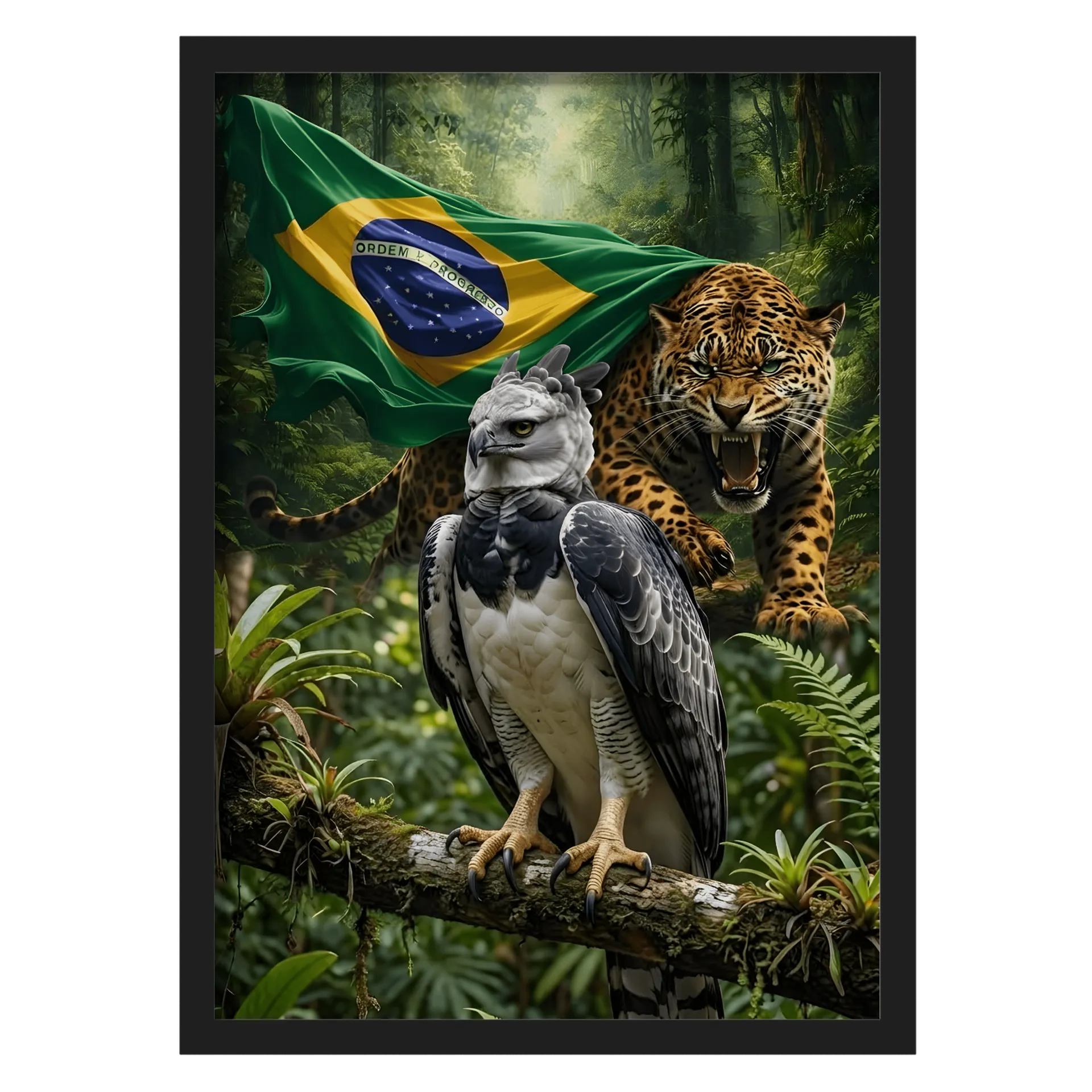 Quadro Harpia e Onça-Pintada na Floresta Brasileira A3 - Imagem 1