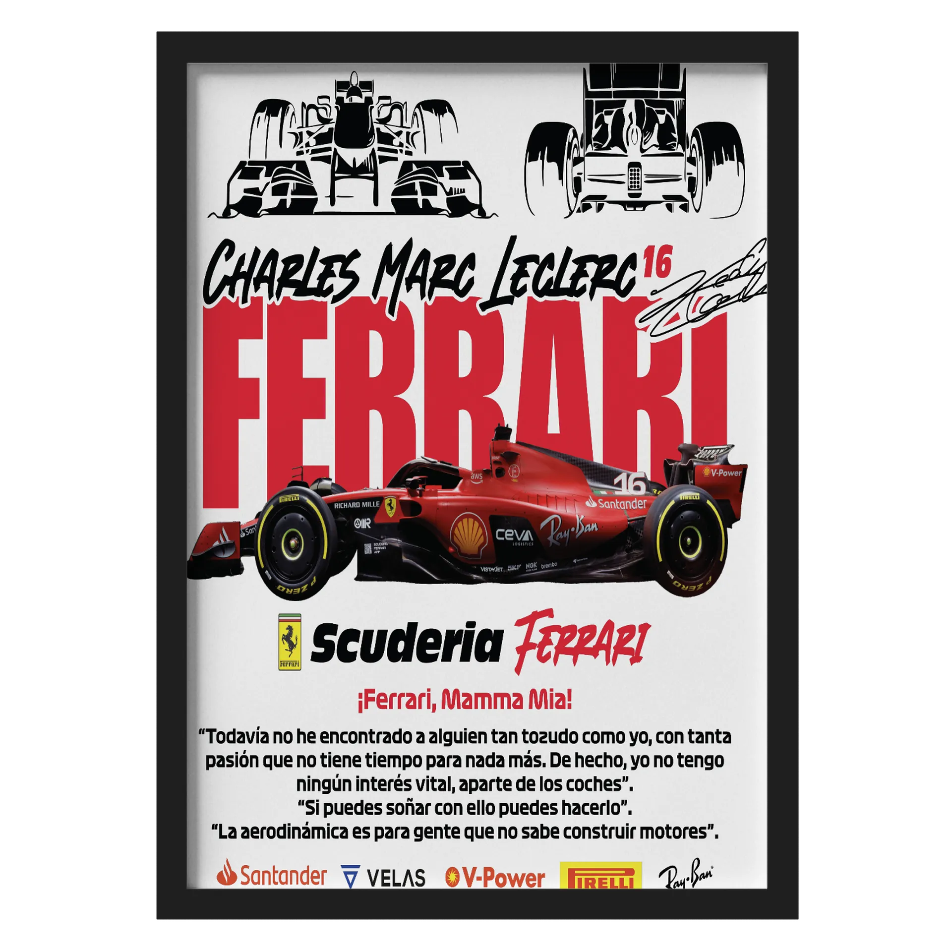Quadro Ferrari Charles Leclerc A3 MDF e Vidro de NEXUS STORE — imagem 1 de 3
