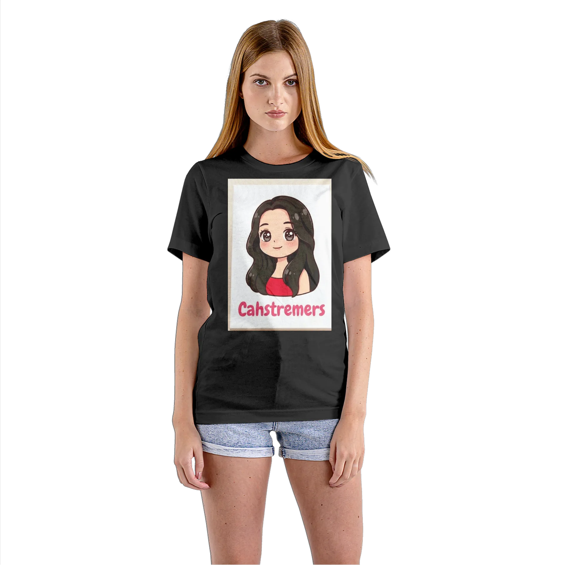 Camiseta Babylook Chibi Cabelos Escuros Cahstreamers 100% - Imagem 3