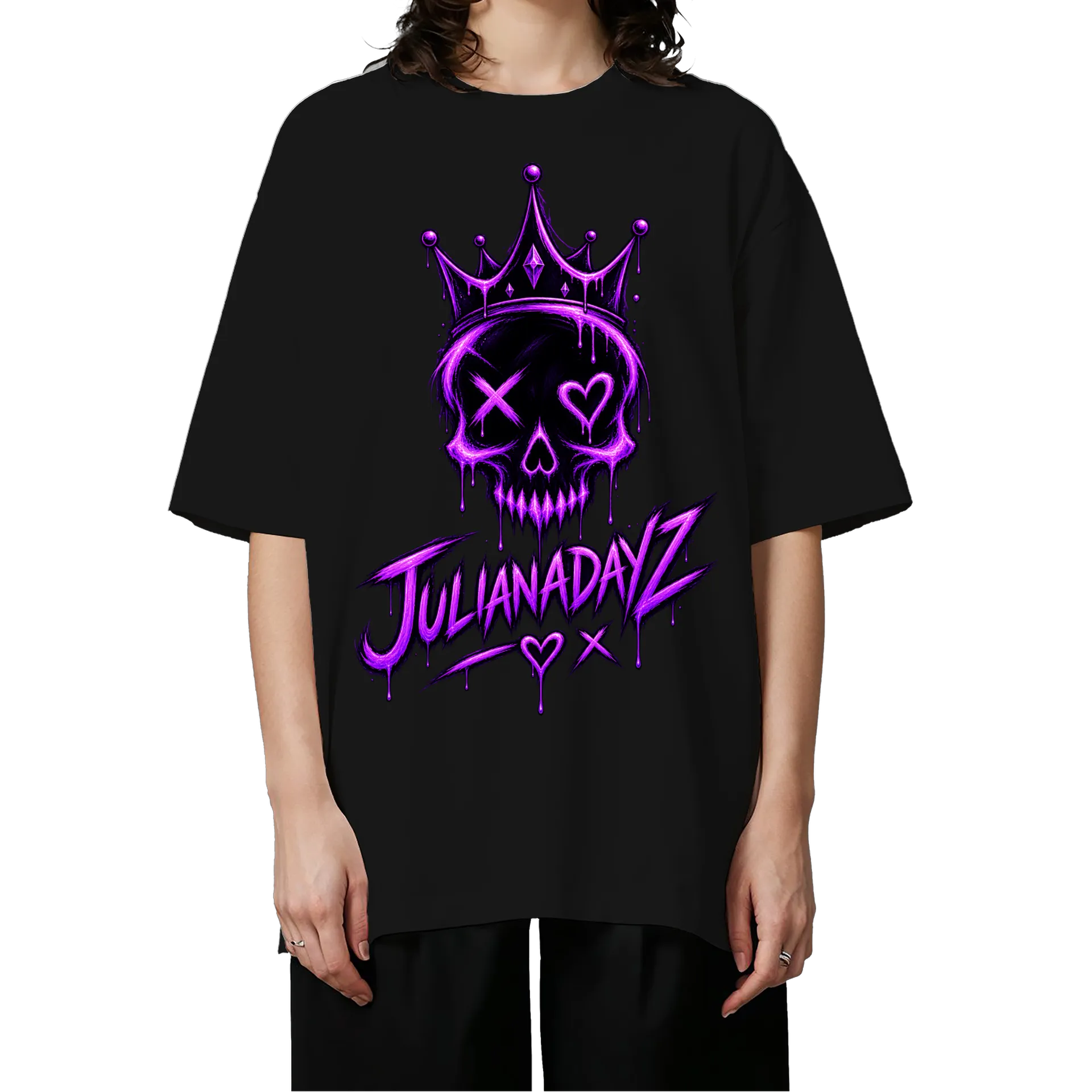 Camiseta Oversized Caveira Coroada Roxa - Imagem 3