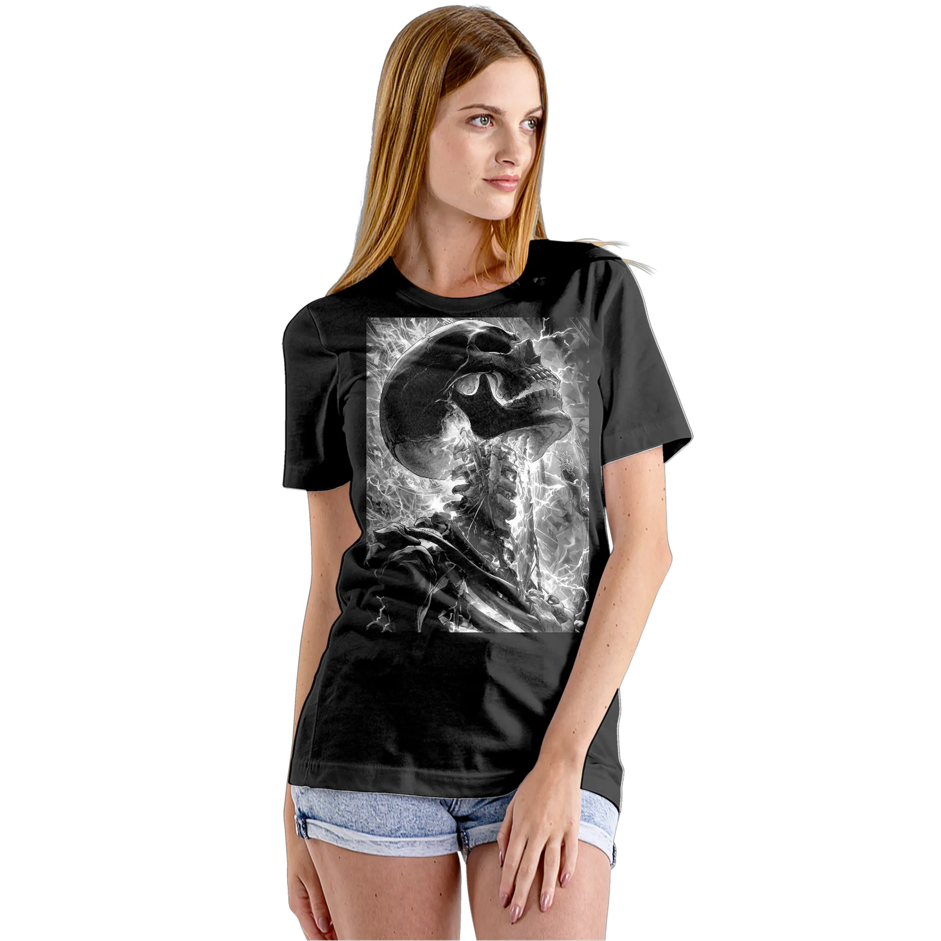 Camiseta Babylook Caveira Monocromática 100% Algodão - Imagem 5
