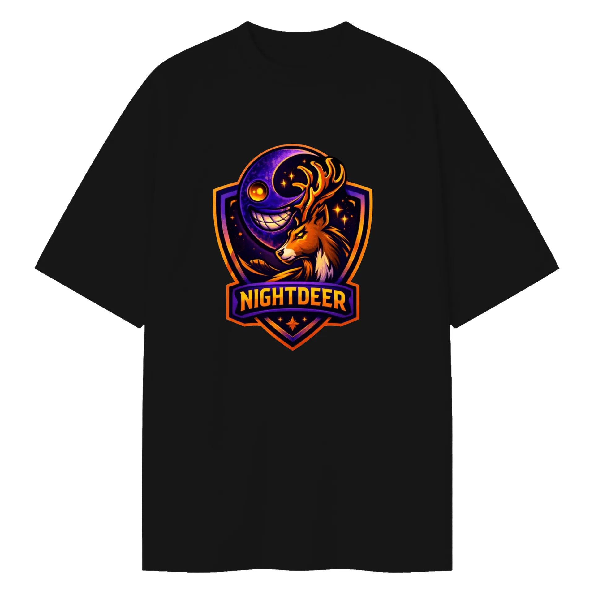 Camiseta Oversized Estampa Nightdeer Preto 100% Algodão - Imagem 1