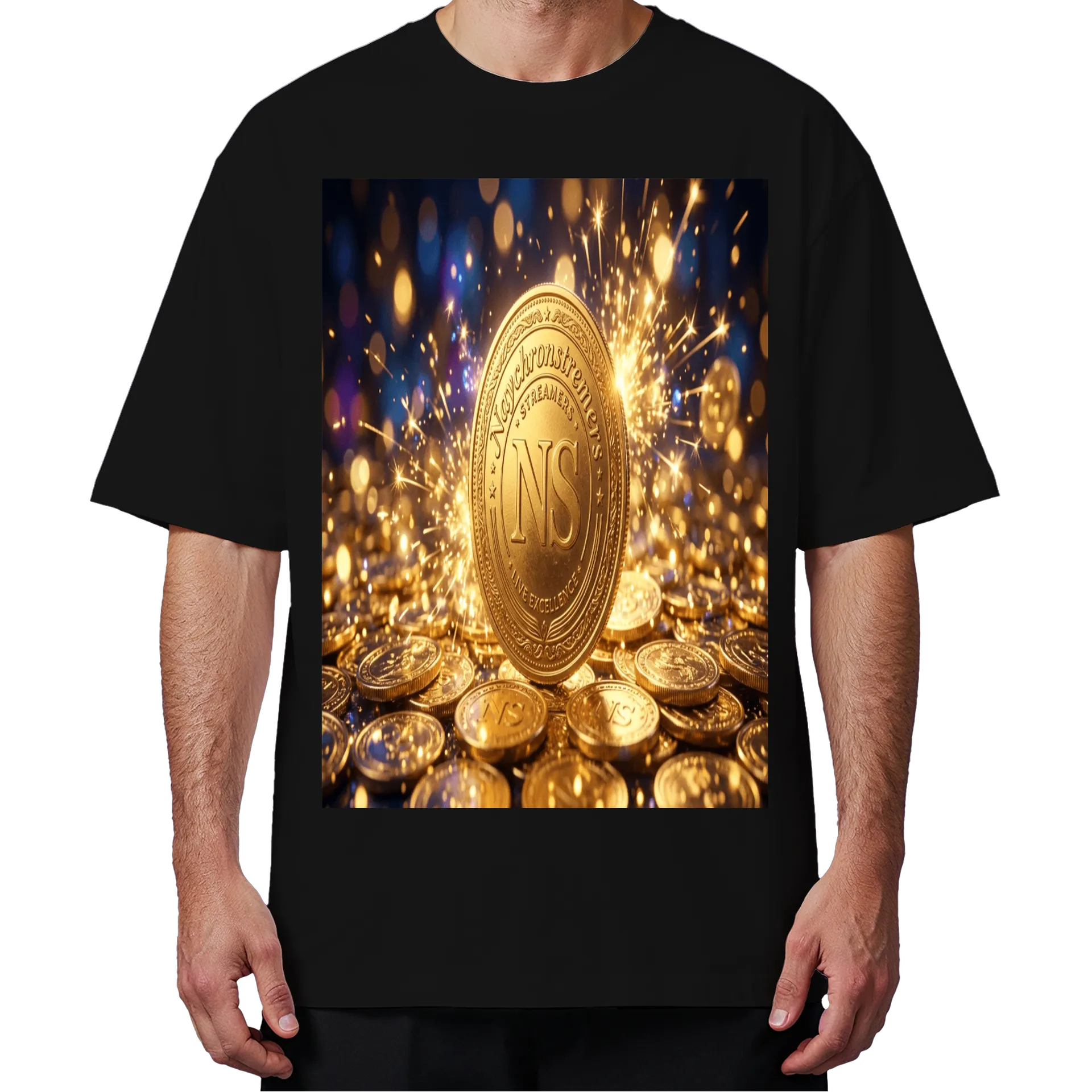 Camiseta Oversized Moeda NS Dourada com Tipografia Streamers - Imagem 4