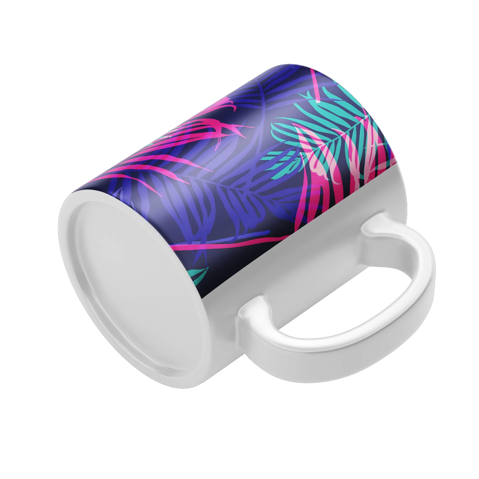 Caneca Porcelana Abstrata Neon Azul Rosa 325ml - Imagem 4