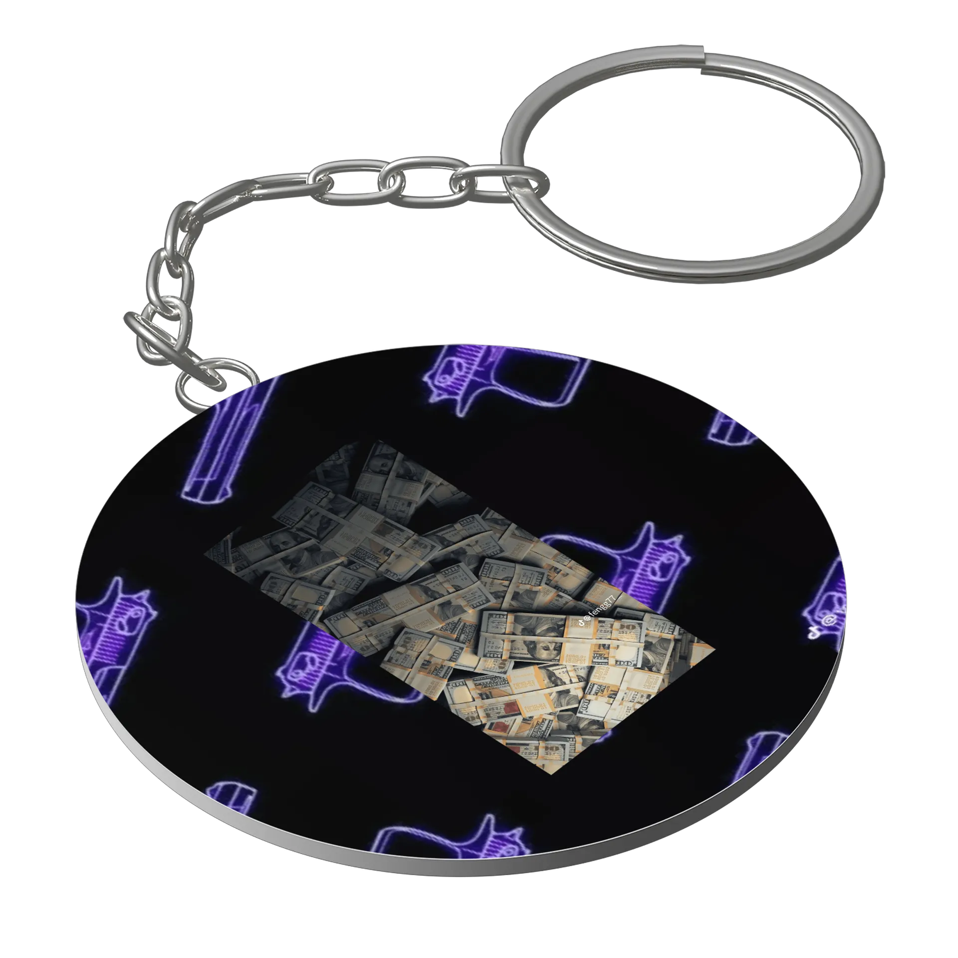 Chaveiro MDF Estampa Dinheiro e Armas - Imagem 1