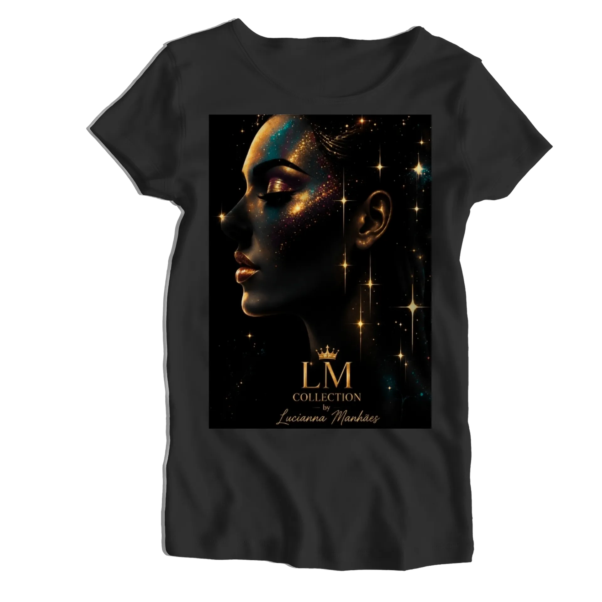 Camiseta Babylook Abstrata Estrela Dourada 100% Algodão - Imagem 1
