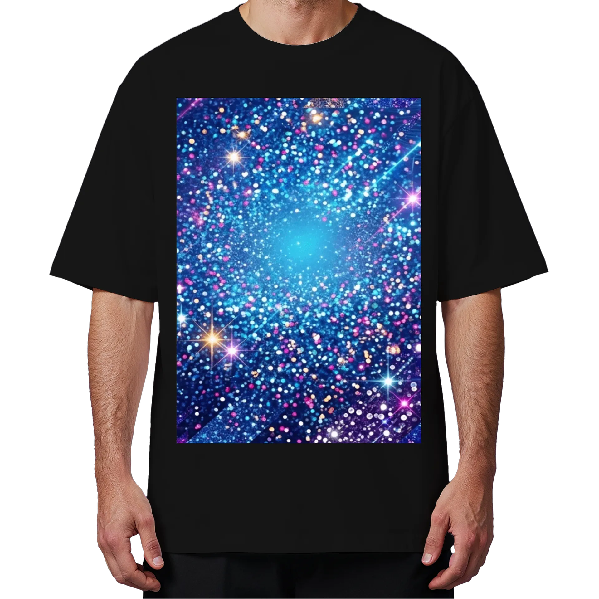 Camiseta Oversized Estampa Galáxia Estrelas Coloridas 50% - Imagem 4