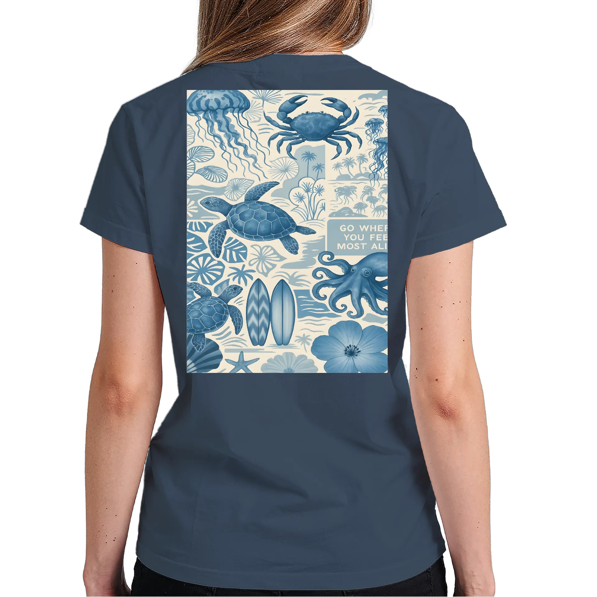 Camiseta Vida Marinha Azul 100% Algodão - Imagem 4