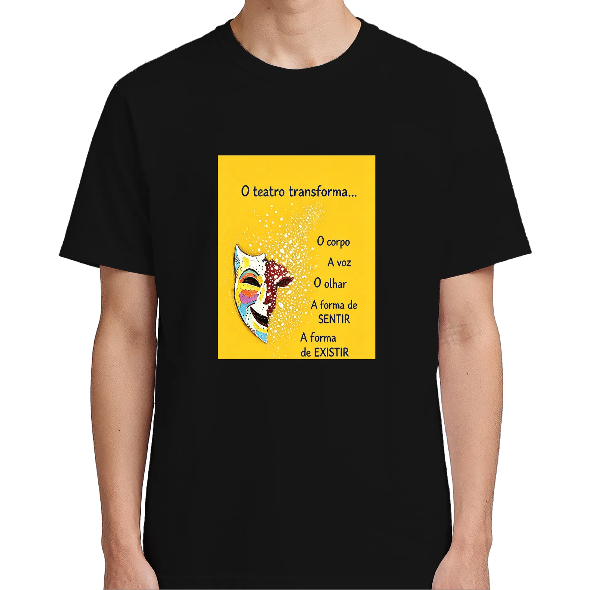 Camiseta Estampa Teatro Máscara Amarela 100% Algodão - Imagem 5
