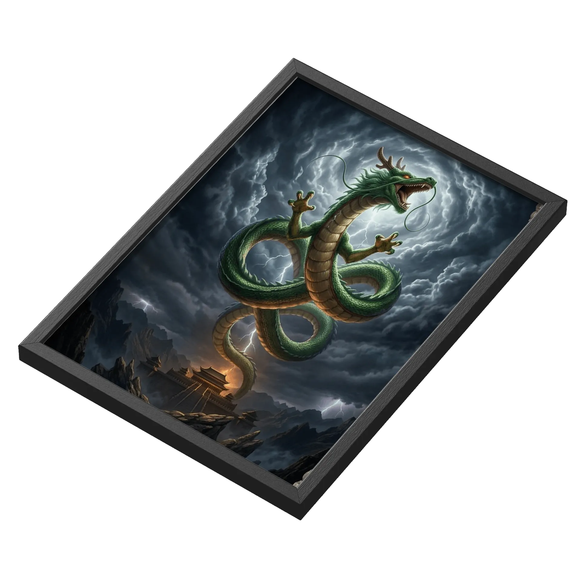 Quadro Dragão Verde Tempestade A3 Com Vidro MDF e Vidro - Imagem 3