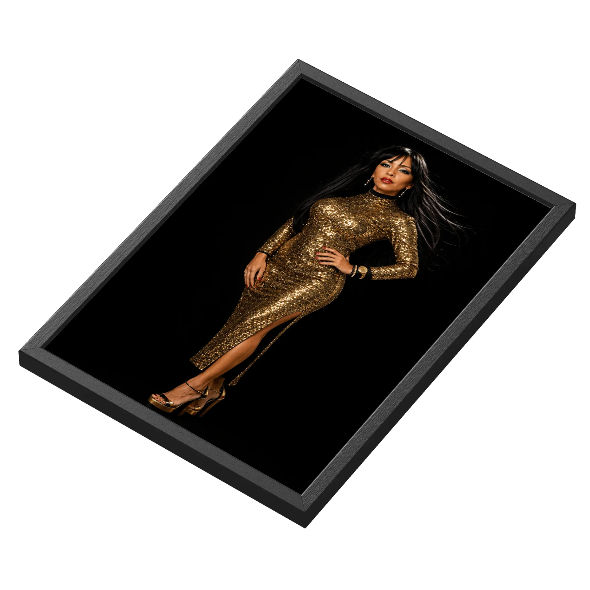 Quadro Mulher Elegante Dourado Brilho A3 com Vidro MDF - Imagem 3