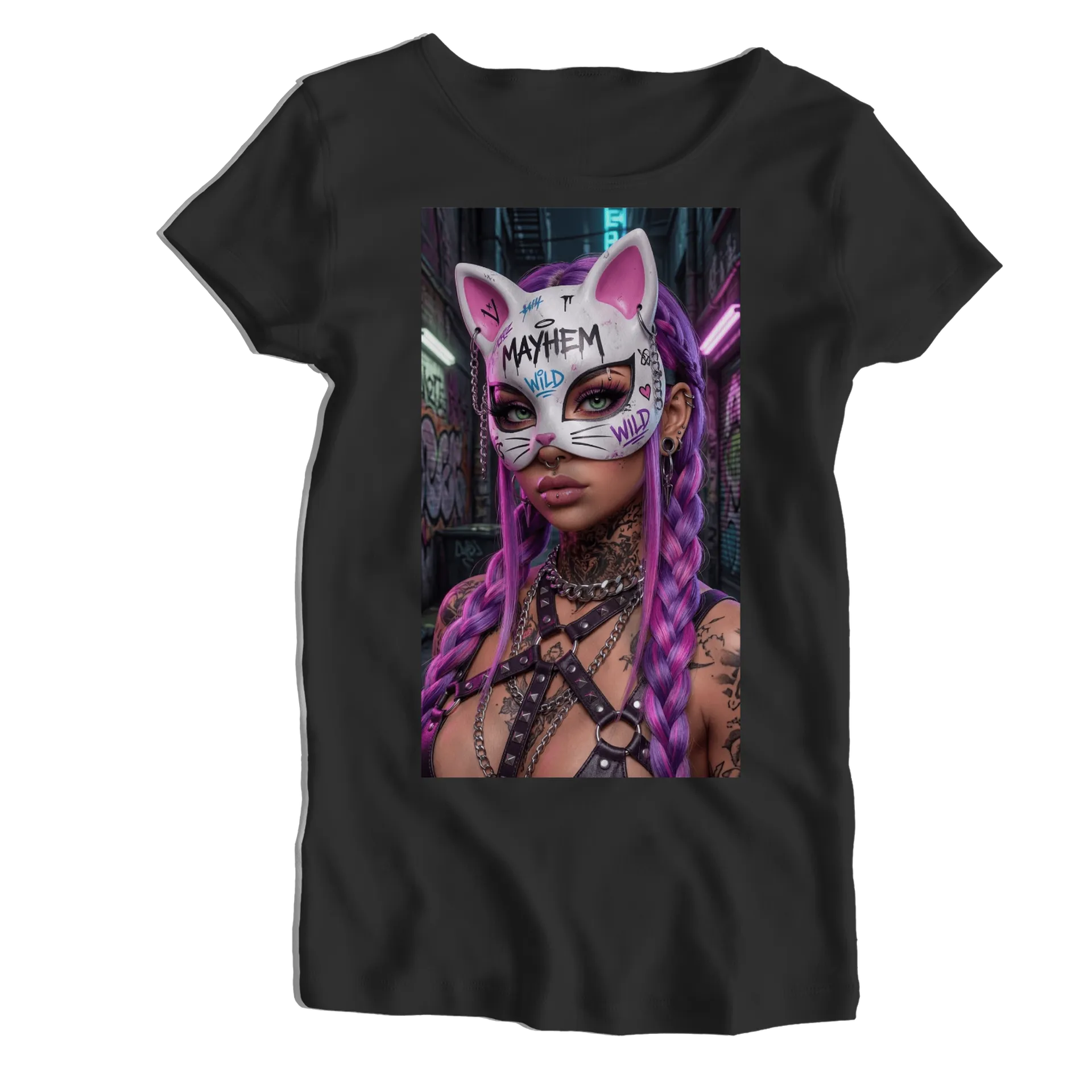 Camiseta Babylook Mulher com Máscara de Gato 100% Algodão - Imagem 1