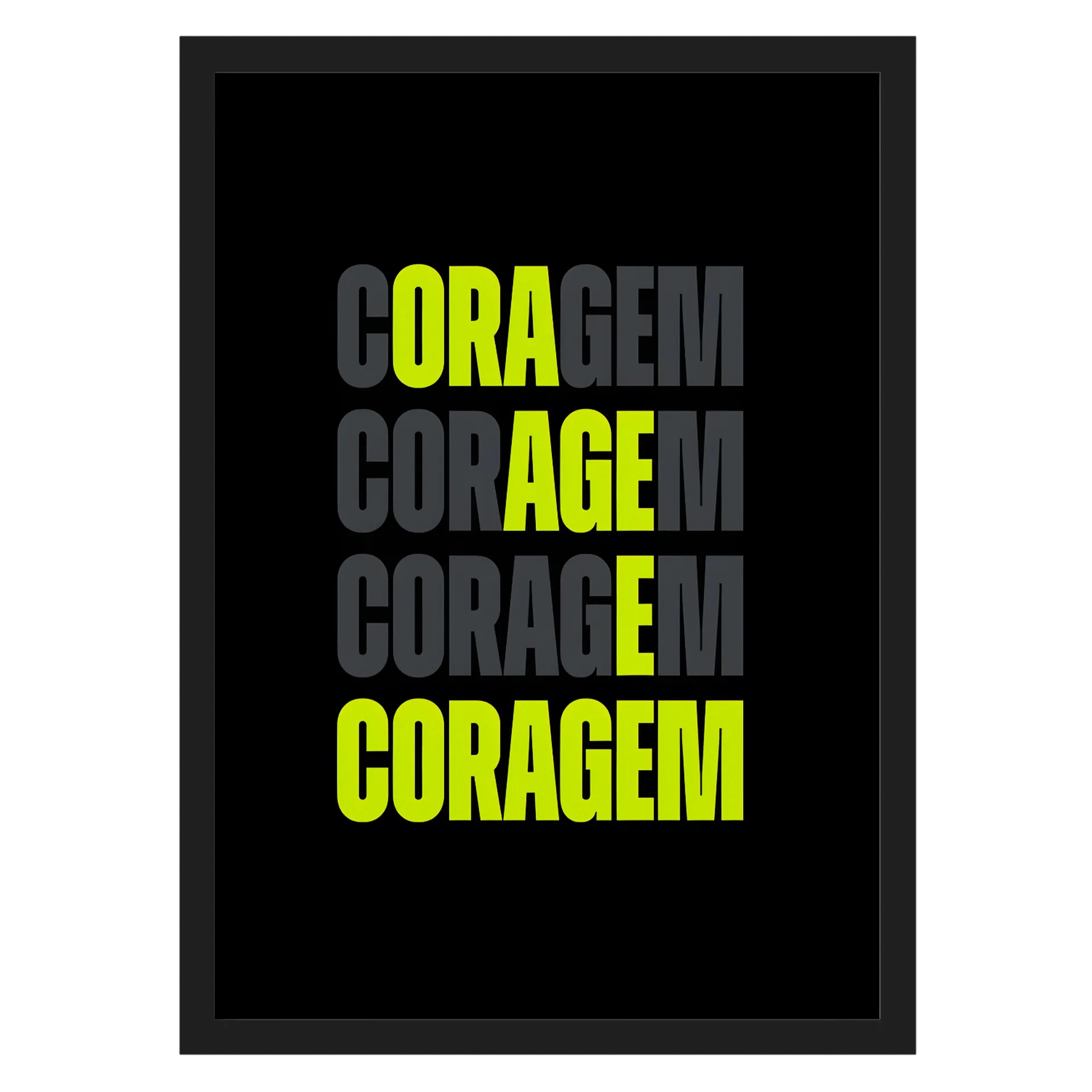 Quadro Tipográfico Coragem em Amarelo e Cinza A3 - Imagem 1
