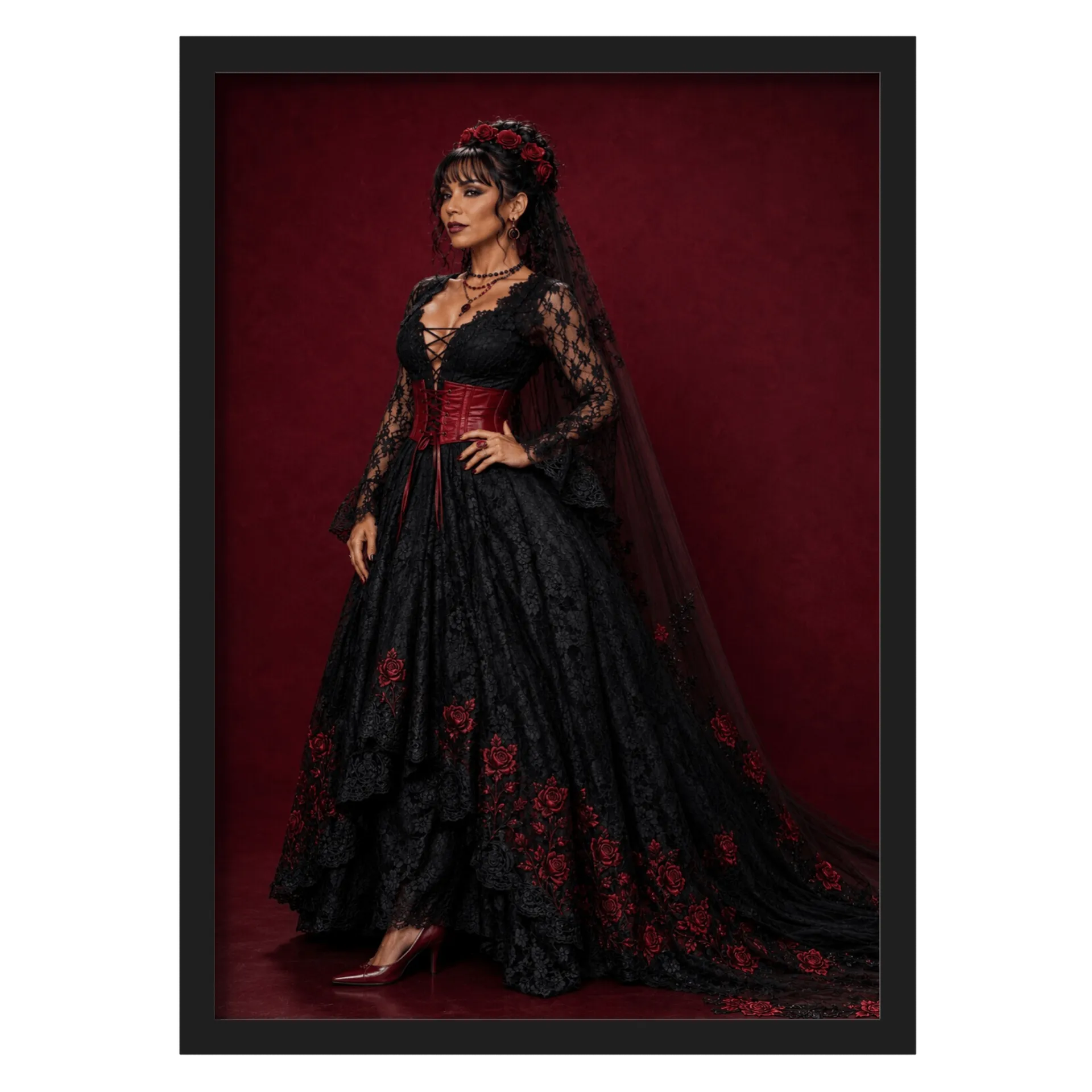 Quadro Mulher Gothic Vermelho A3 Com Vidro MDF e Vidro - Imagem 1