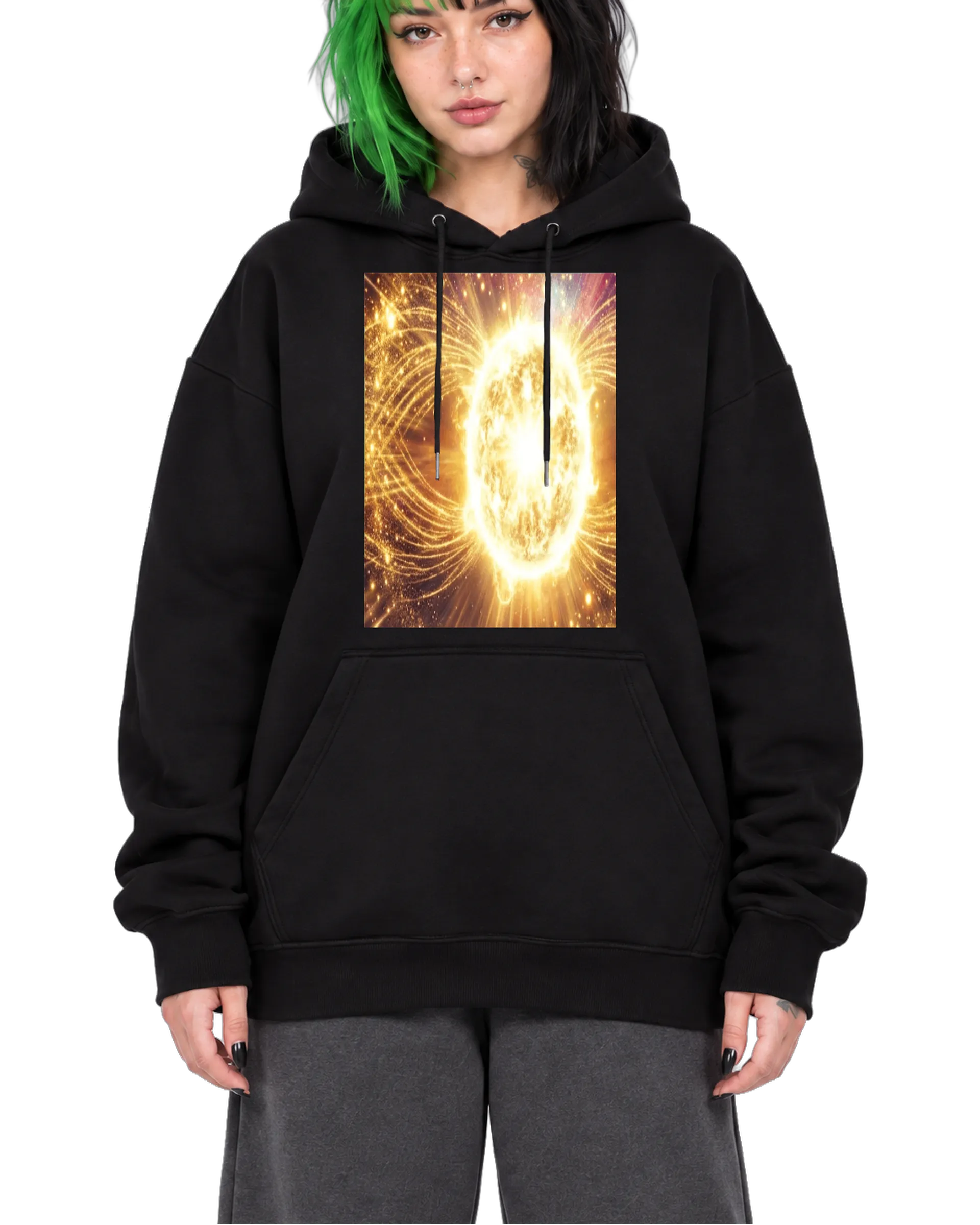 Blusa Moletom Canguru Sol Dourado Estilo Cósmico - Imagem 1