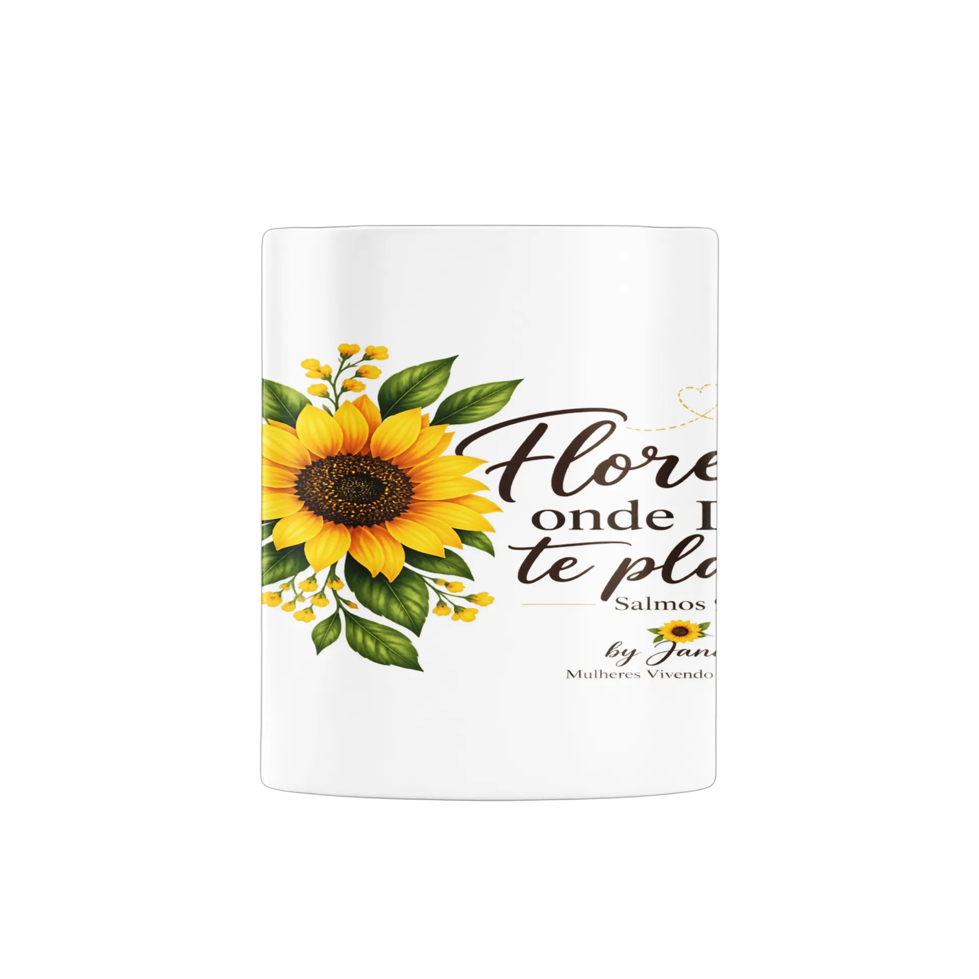 Caneca Porcelana Girassol Frase Flor Desabroça 325ml - Imagem 2