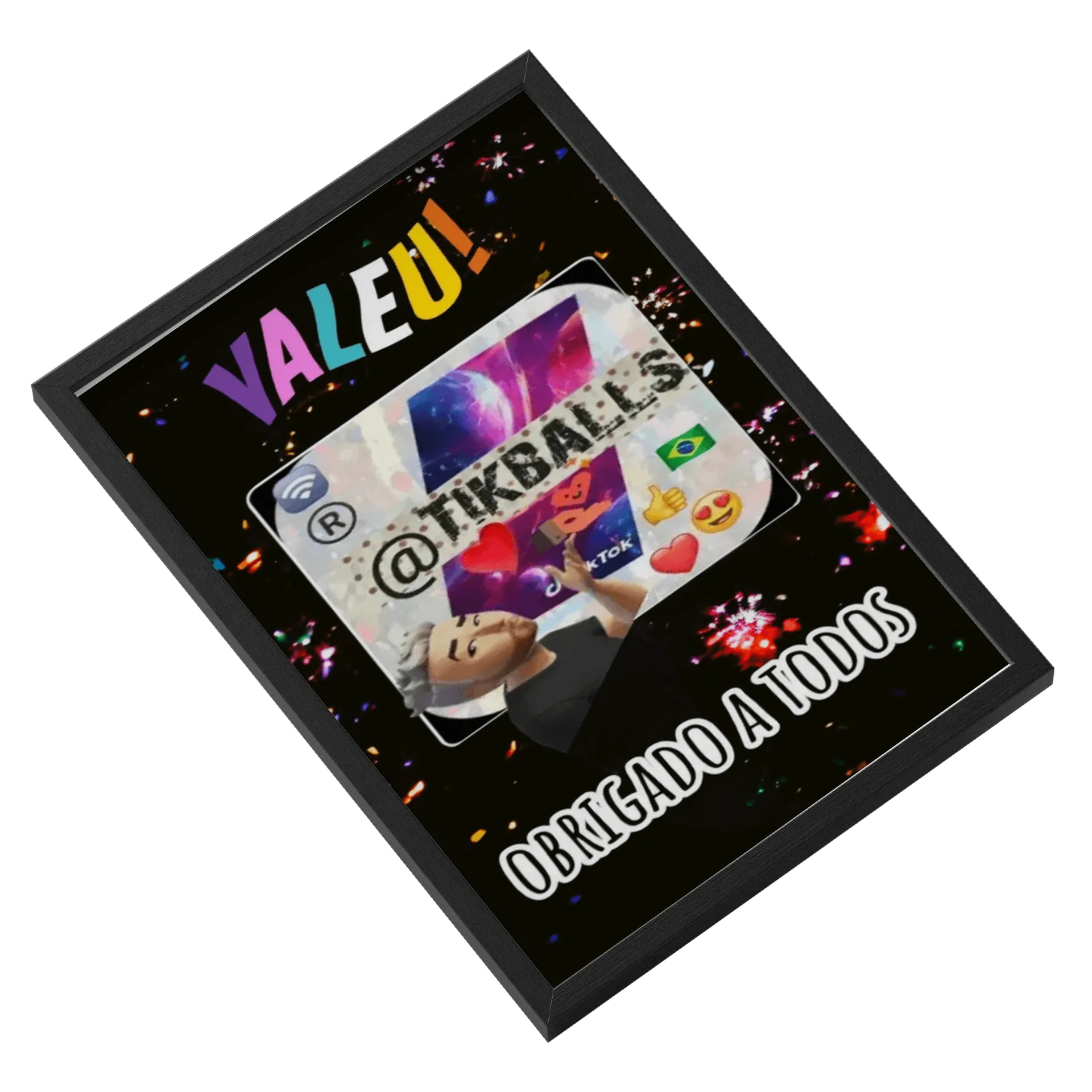 Quadro A3 Estampa TikTok Valeu Obrigado a Todos MDF e Vidro de Nei13r