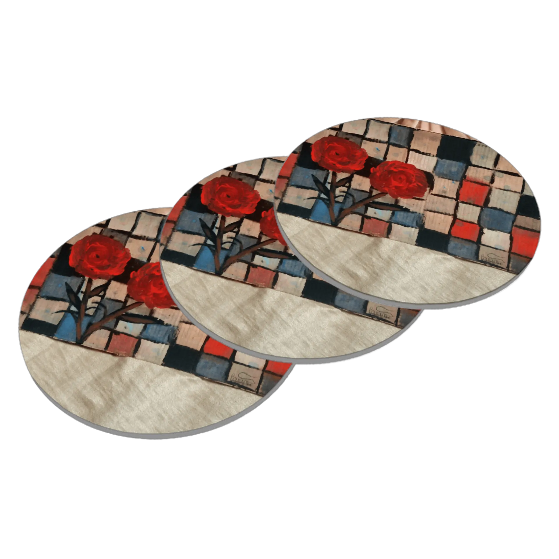 Porta-copo Rosas Vermelhas e Mosaico MDF - Imagem 2