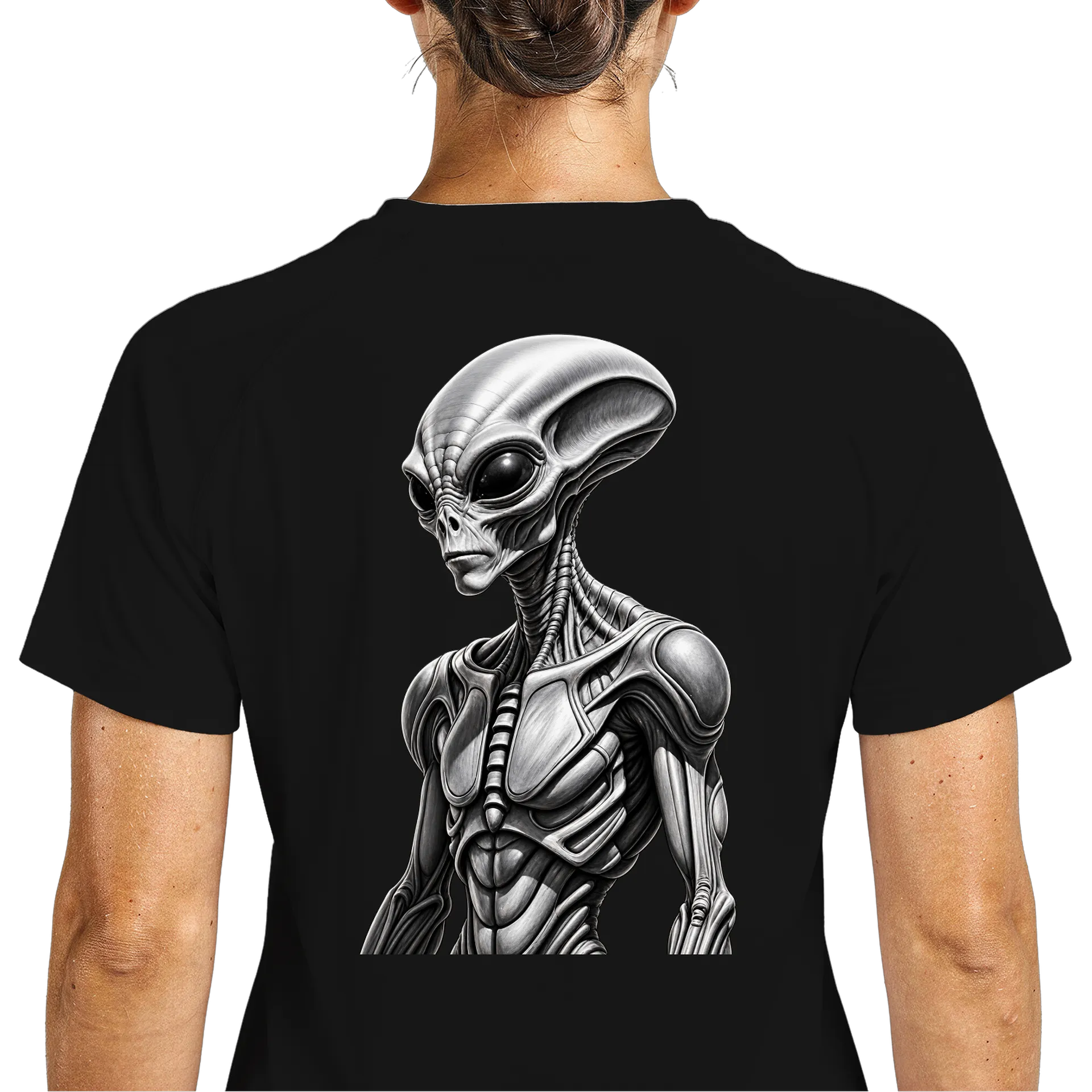 Camiseta Dry Fit Alien Realista Preto e Branco Respirável - Imagem 5