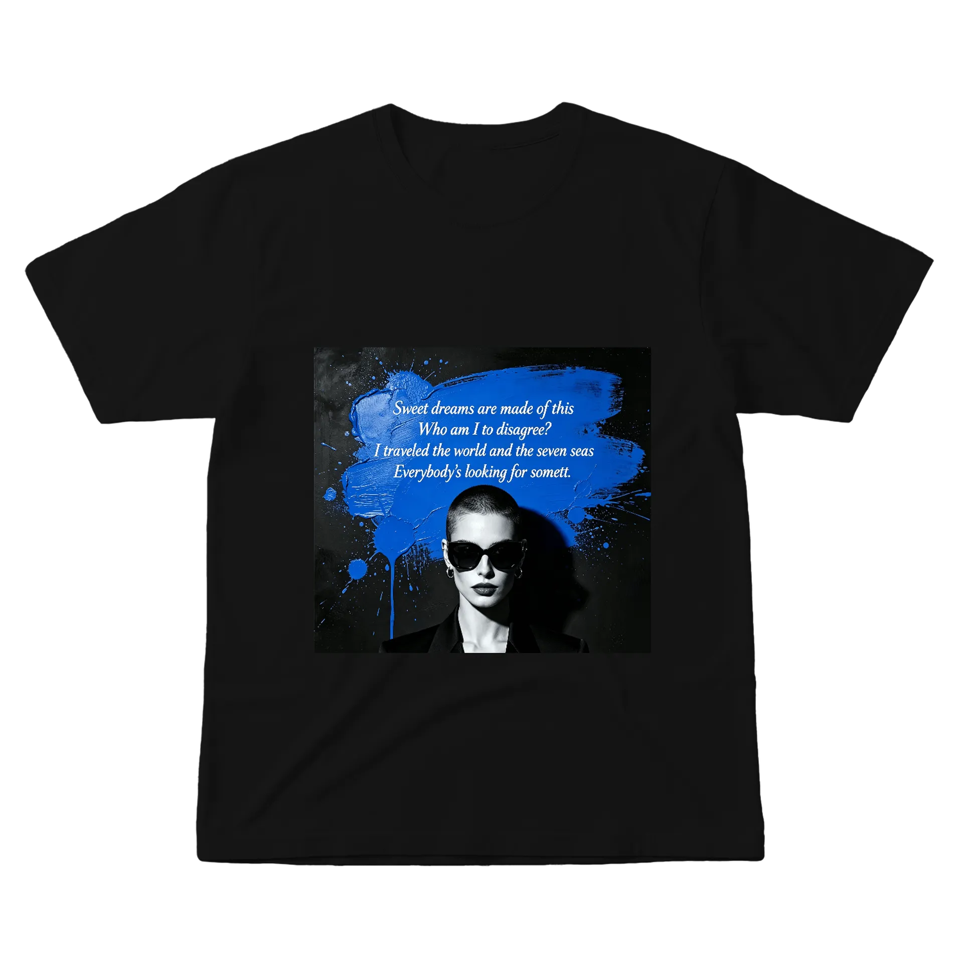 Camiseta Estampa Frase Inspiração Azul 100% Algodão Preto - Imagem 1