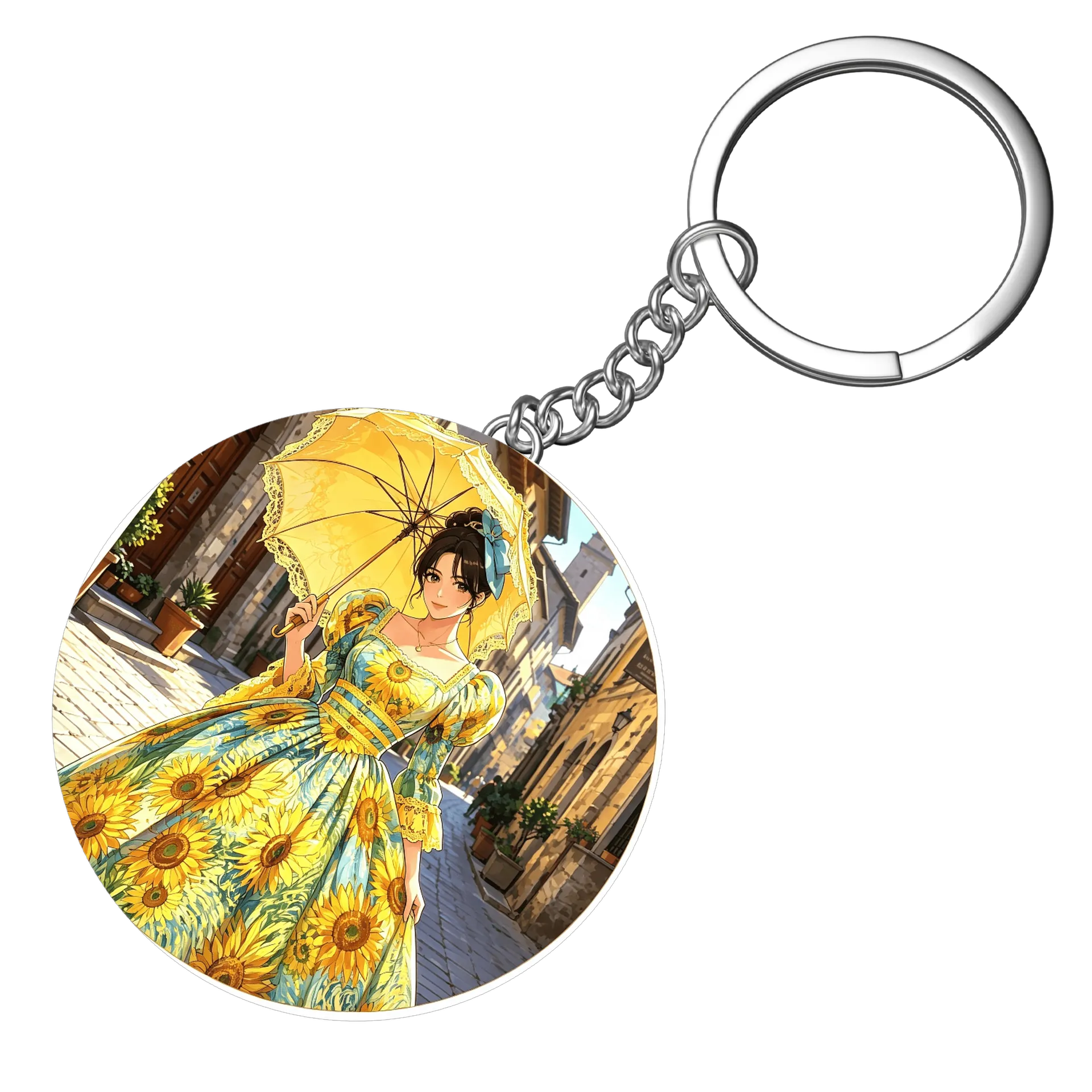 Chaveiro MDF Estampa Mulher Vestido Girassóis - Imagem 4