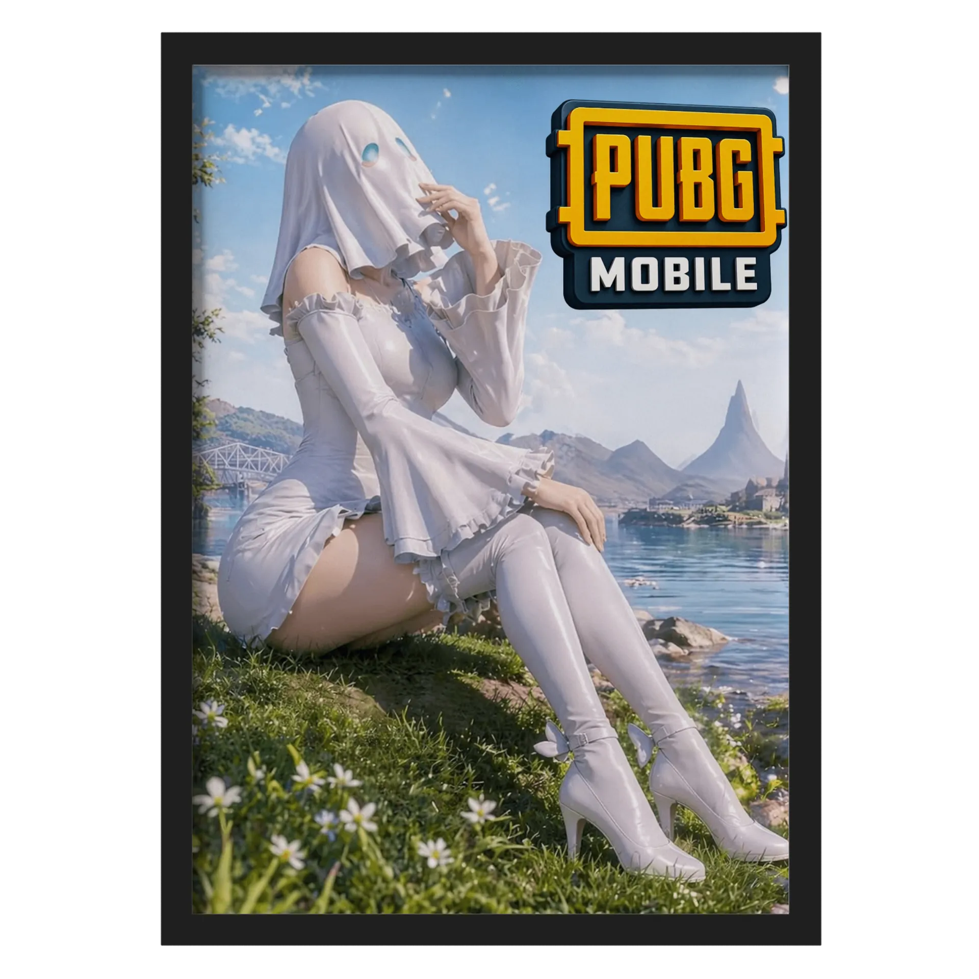 Quadro PUBG Mobile Personagem de Véu Branco A3 com Vidro - Imagem 1