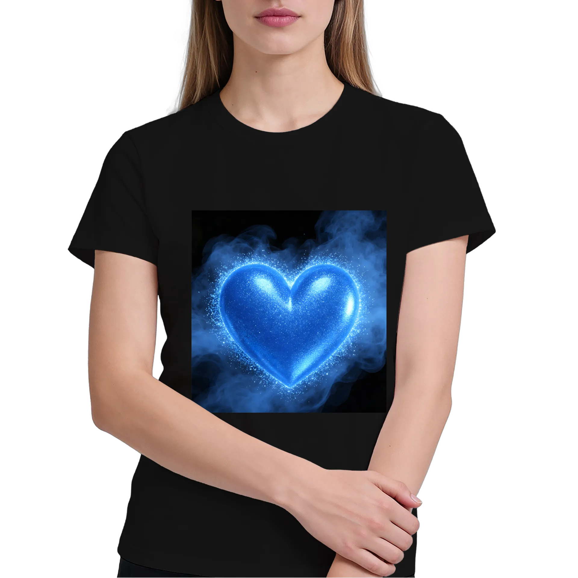 Camiseta Chama-estampa Coração Azul 100% Algodão - Imagem 3