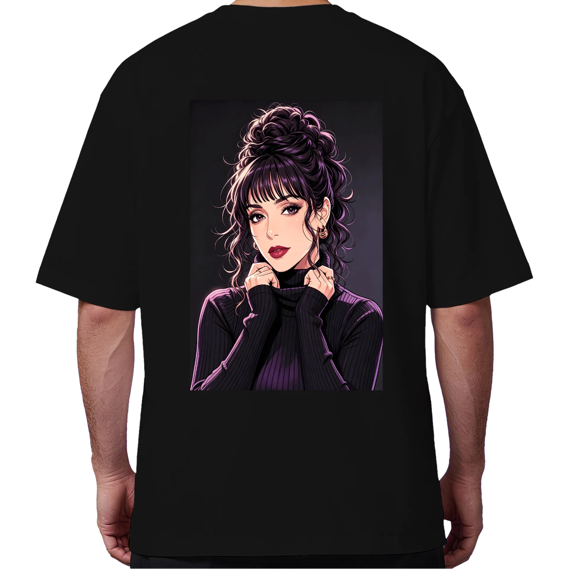 Camiseta Oversized Ilustration Roxo Lilás Preto 100% Algodão - Imagem 6