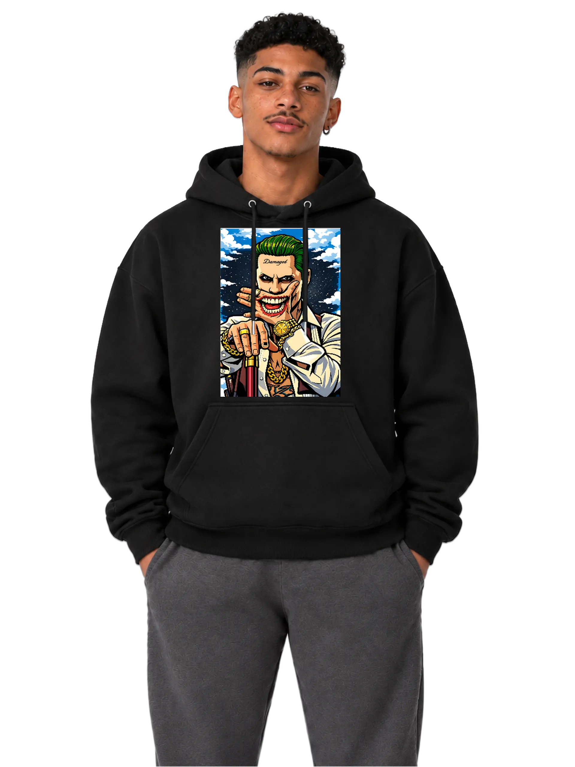 Blusa Moletom Canguru Homem de Cabelo Verde Cartoon - Imagem 3