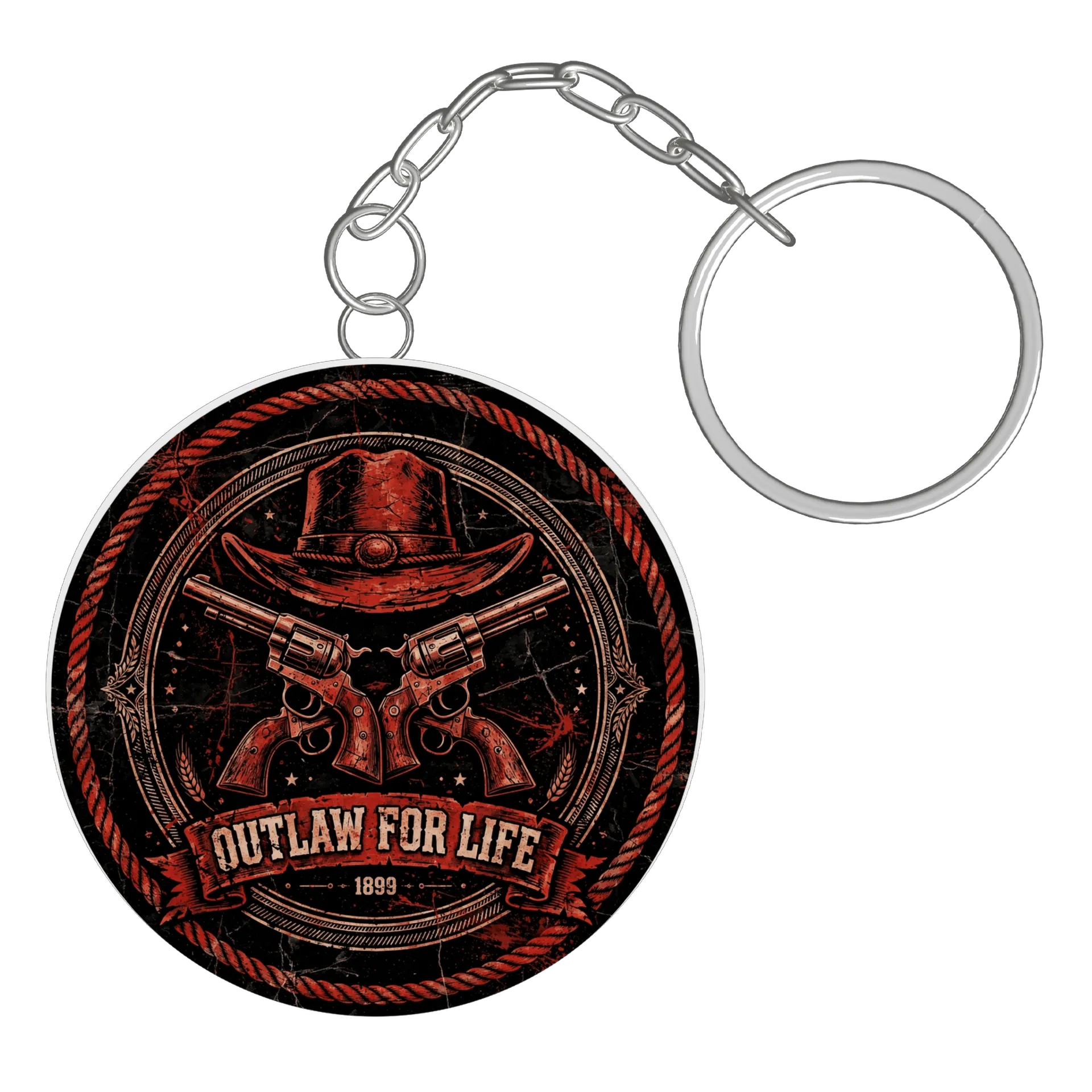 Chaveiro MDF Chapéu de Cowboy e Revólveres Outlaw for Life de gabriel — imagem 2 de 3