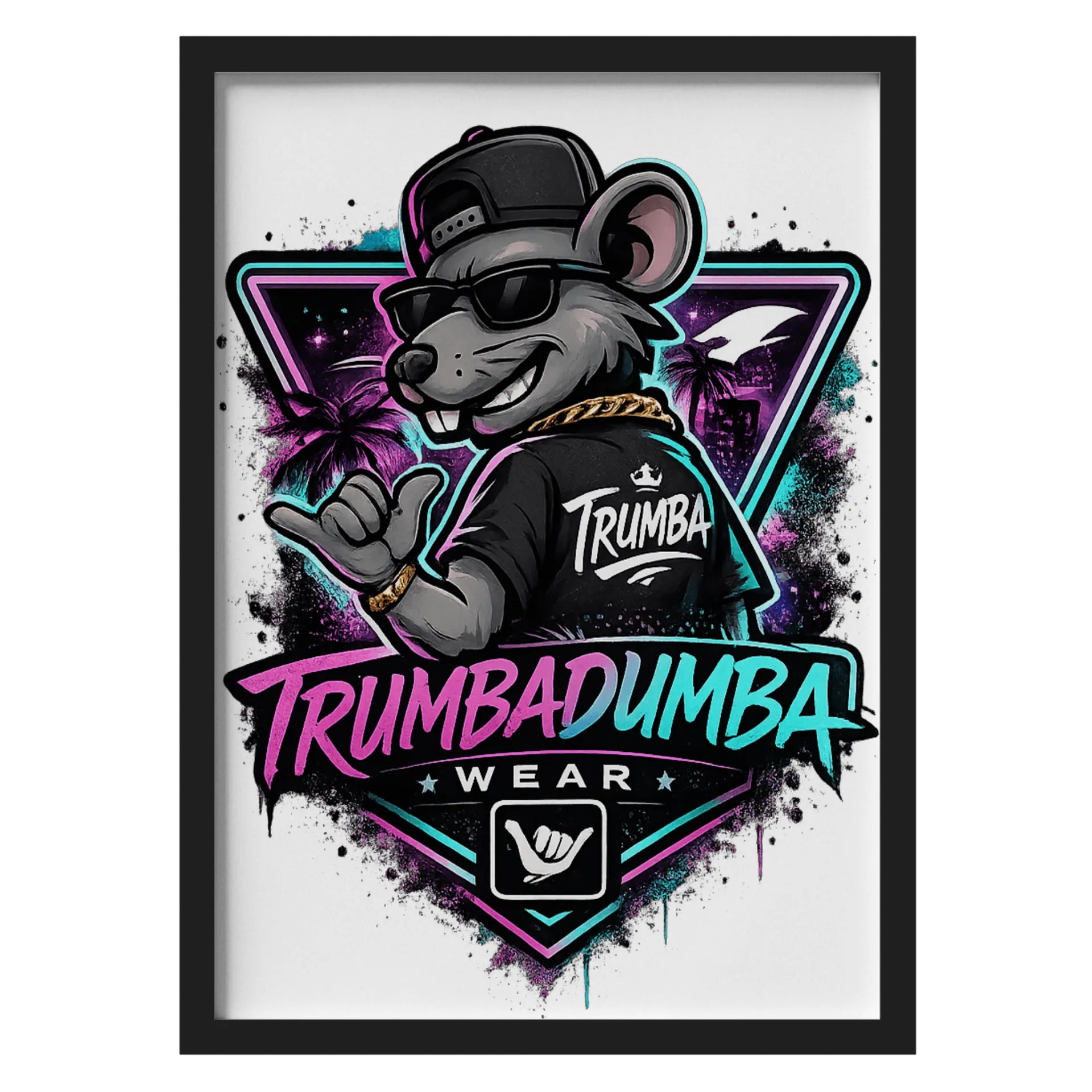 Quadro Rato Hip Hop Neon A3 MDF e Vidro de Renato — imagem 1 de 3