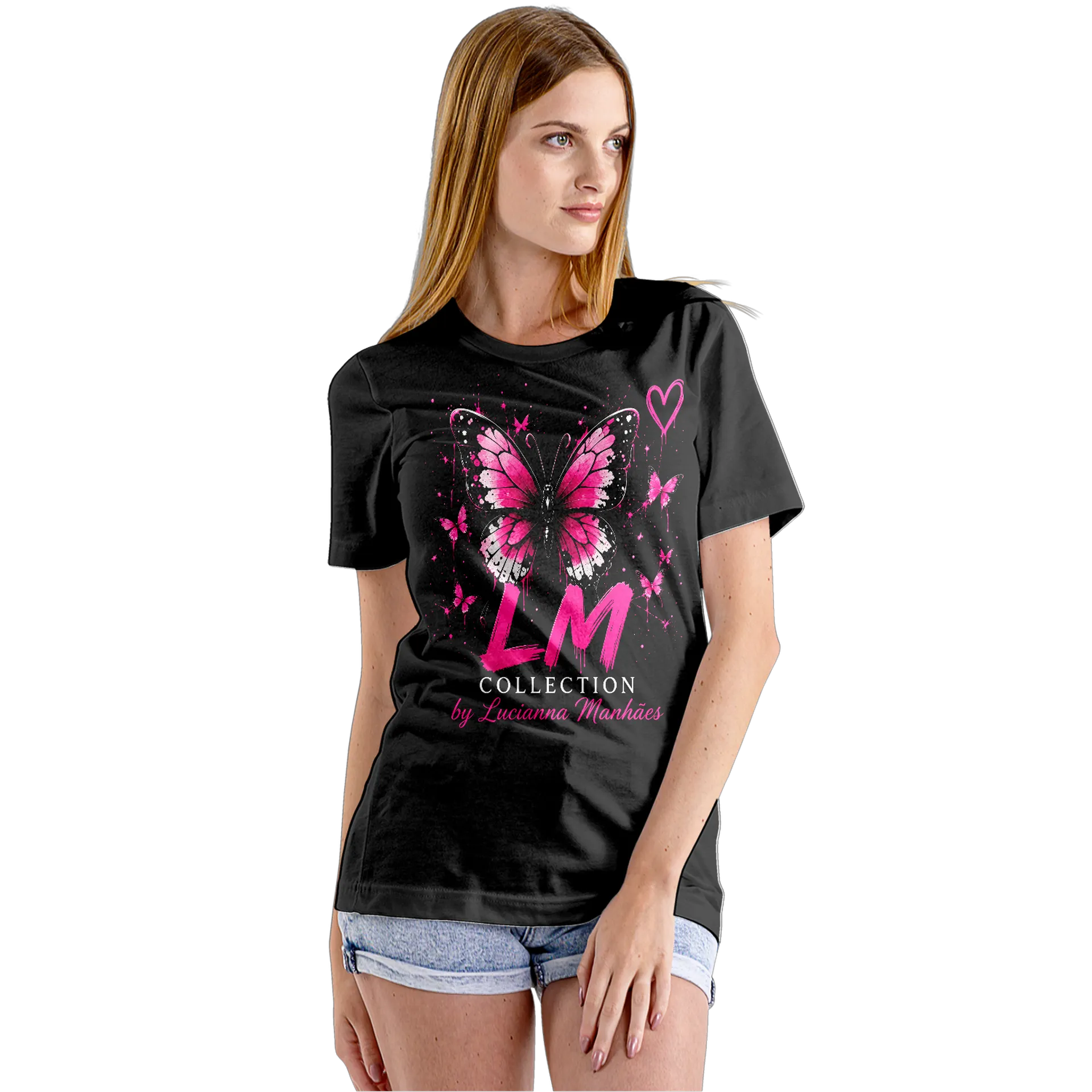 Camiseta Babylook Borboleta Pink Mágica 100% Algodão - Imagem 5