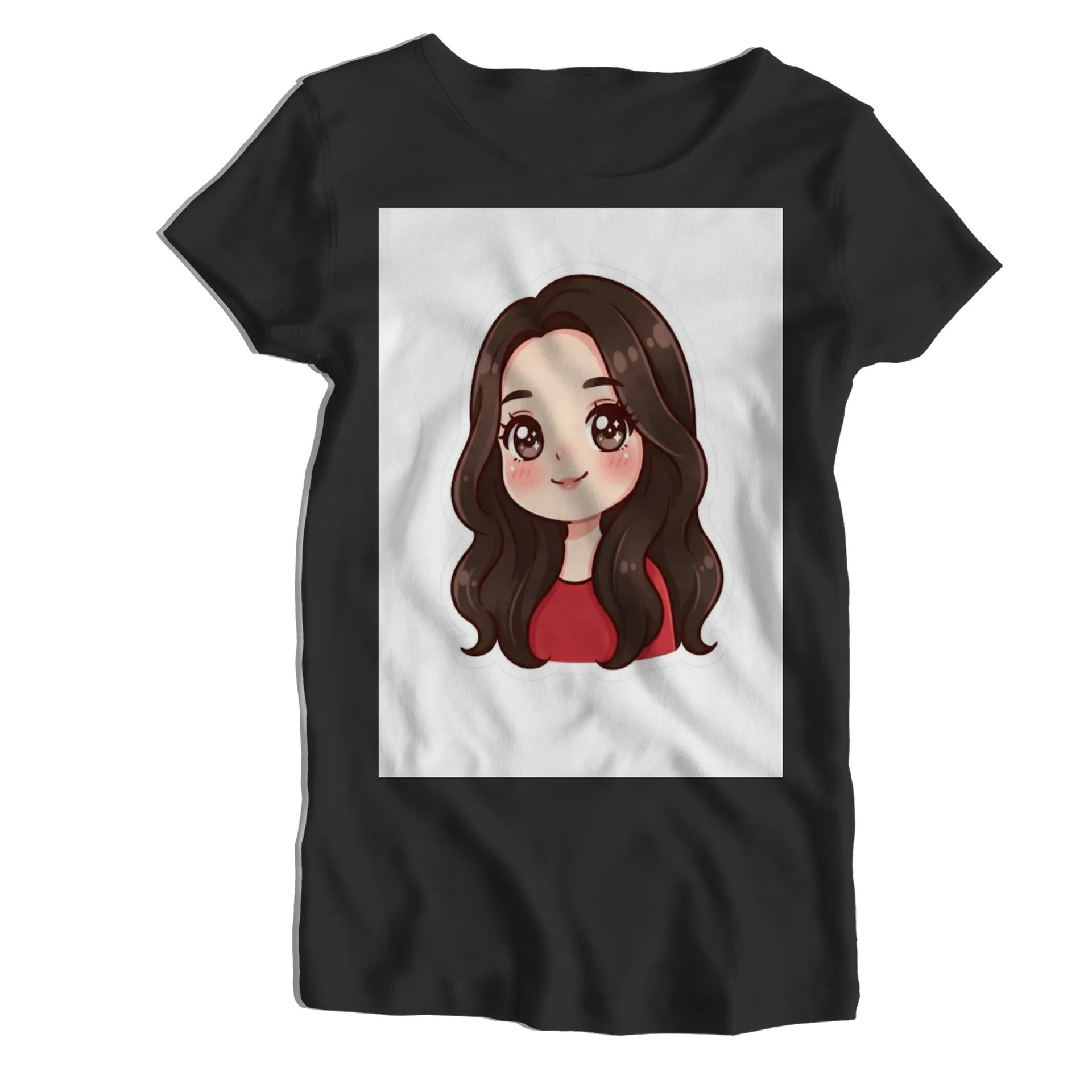 Camiseta Babylook Garota Cartoon Cabelo Castanho 100% - Imagem 1