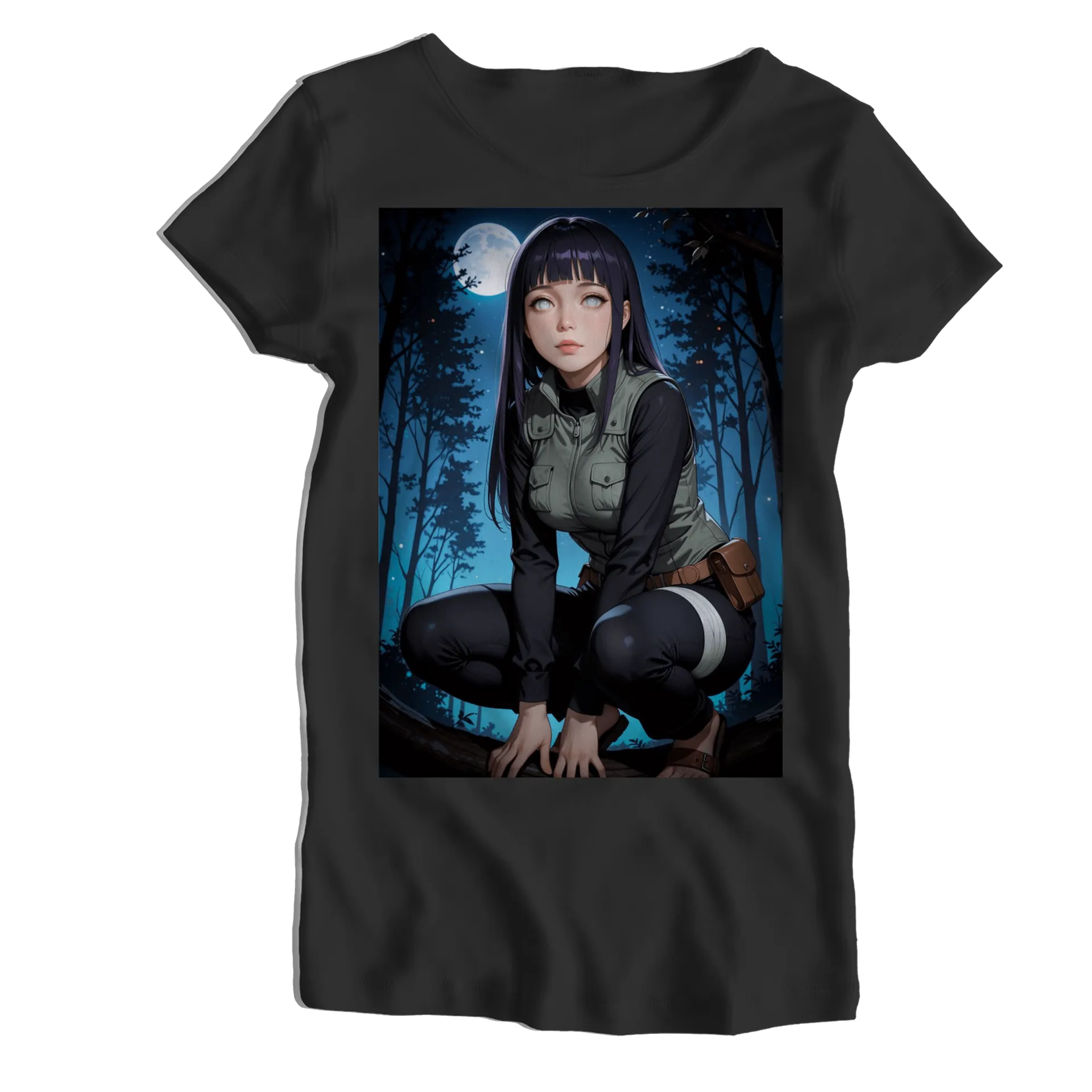 Camiseta Babylook Mulher Anime Floresta Noturna 100% Algodão - Imagem 1