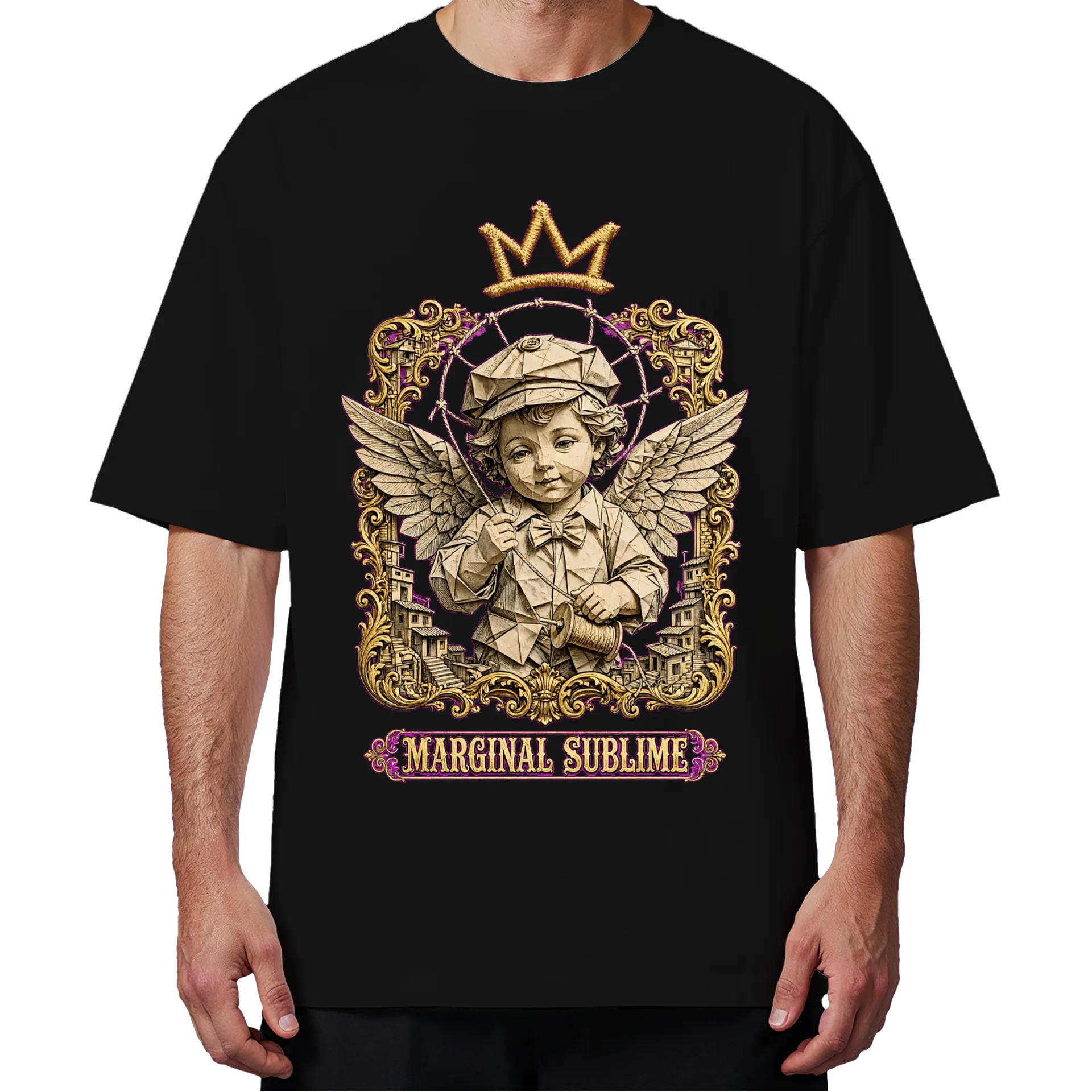 Camiseta Oversized Anjo Coroado Marginal Sublime Dourado e - Imagem 2